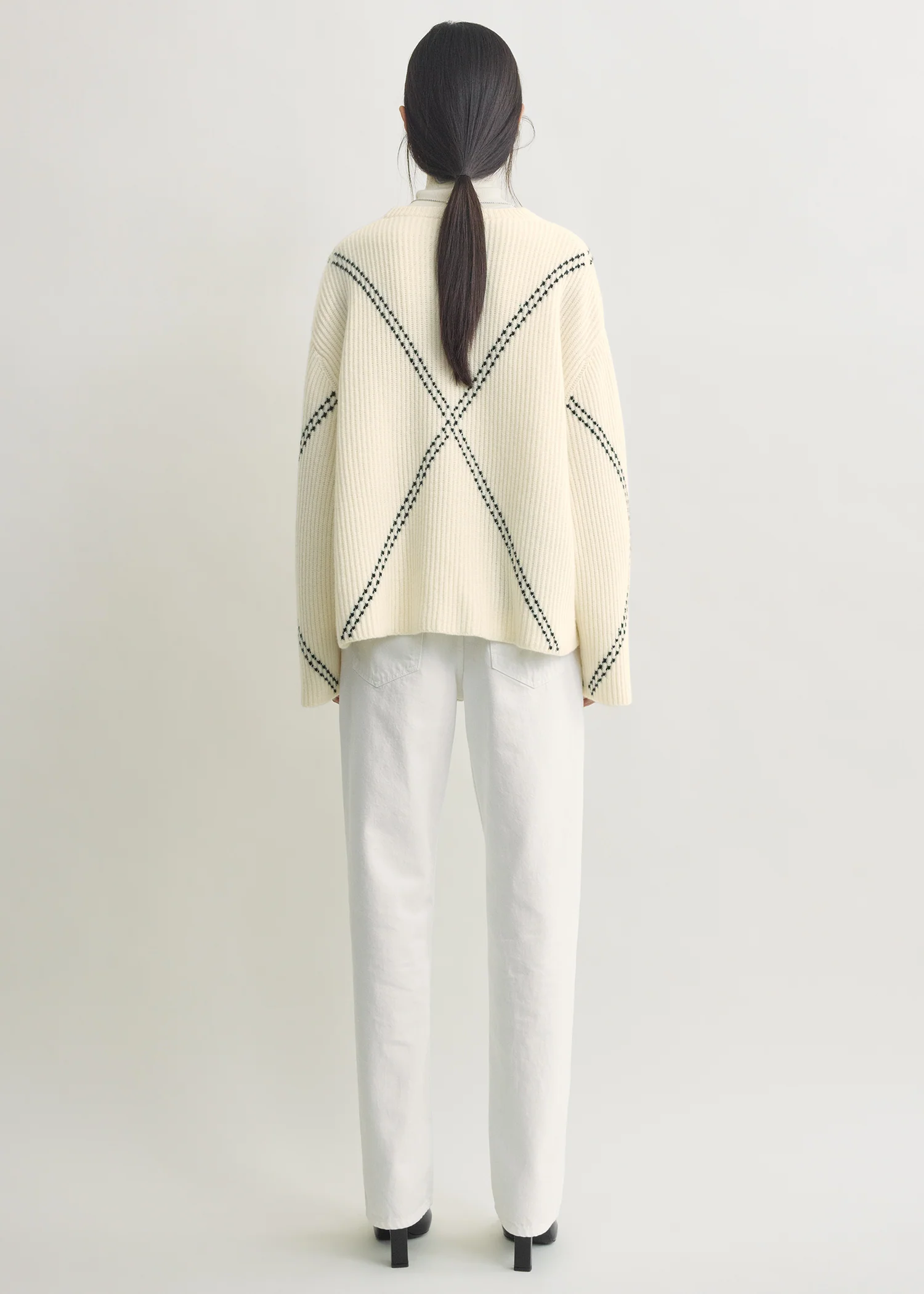 Argyle-stitch cashmere sweater ecru/black - Image 3