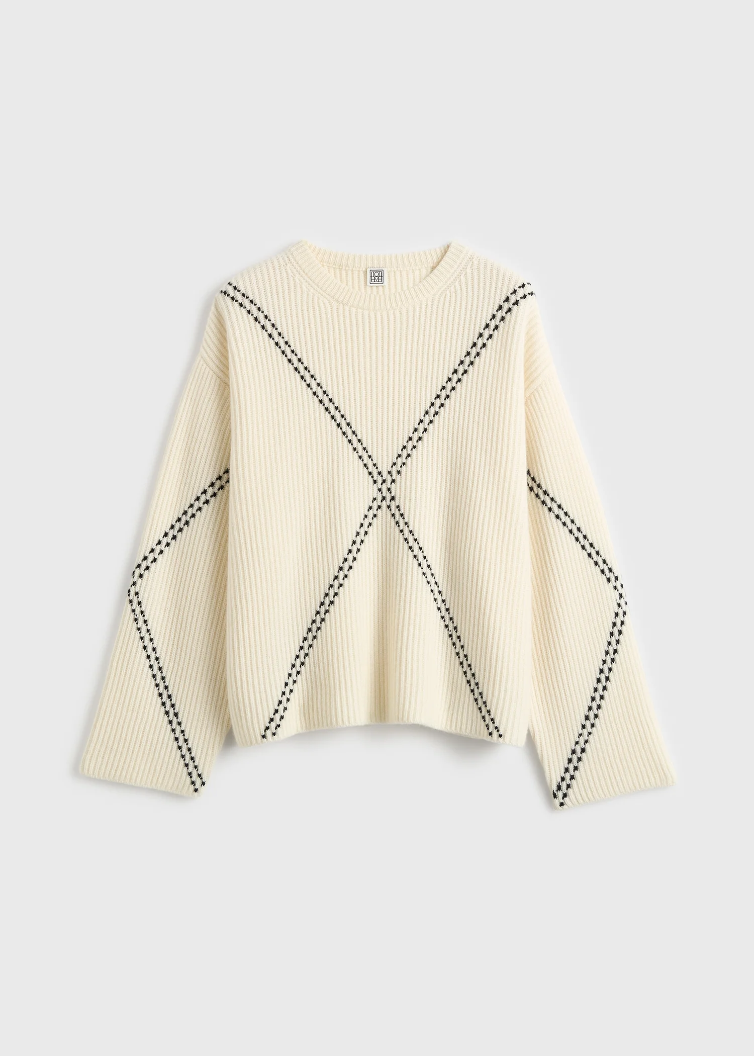 Argyle-stitch cashmere sweater ecru/black - Image 6