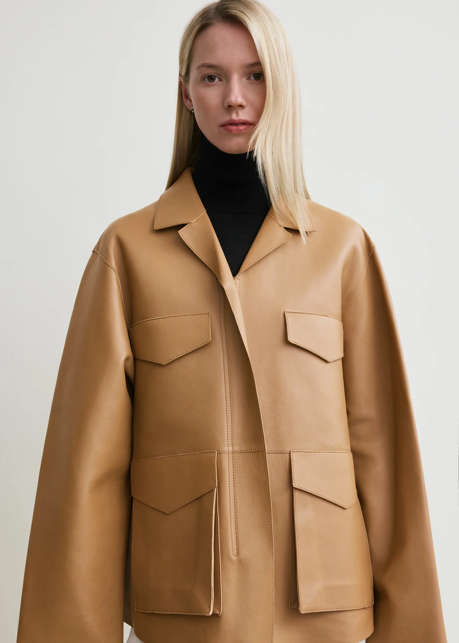 Army leather jacket camel - Image 4