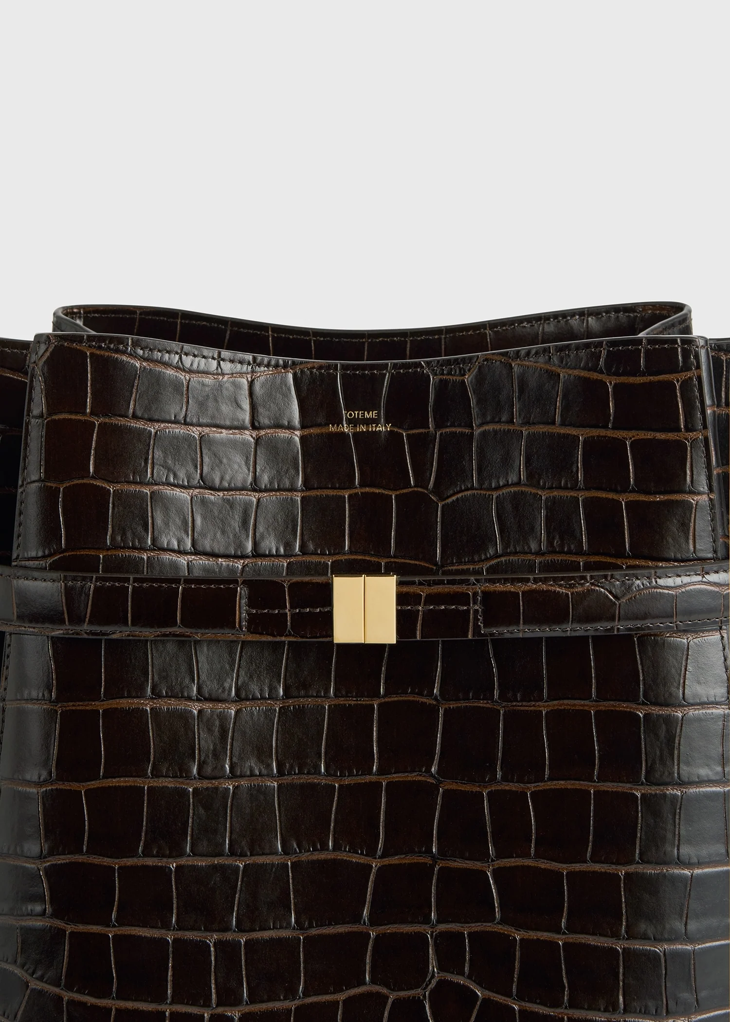 Belted croco-embossed bucket bag dark brown - Image 4