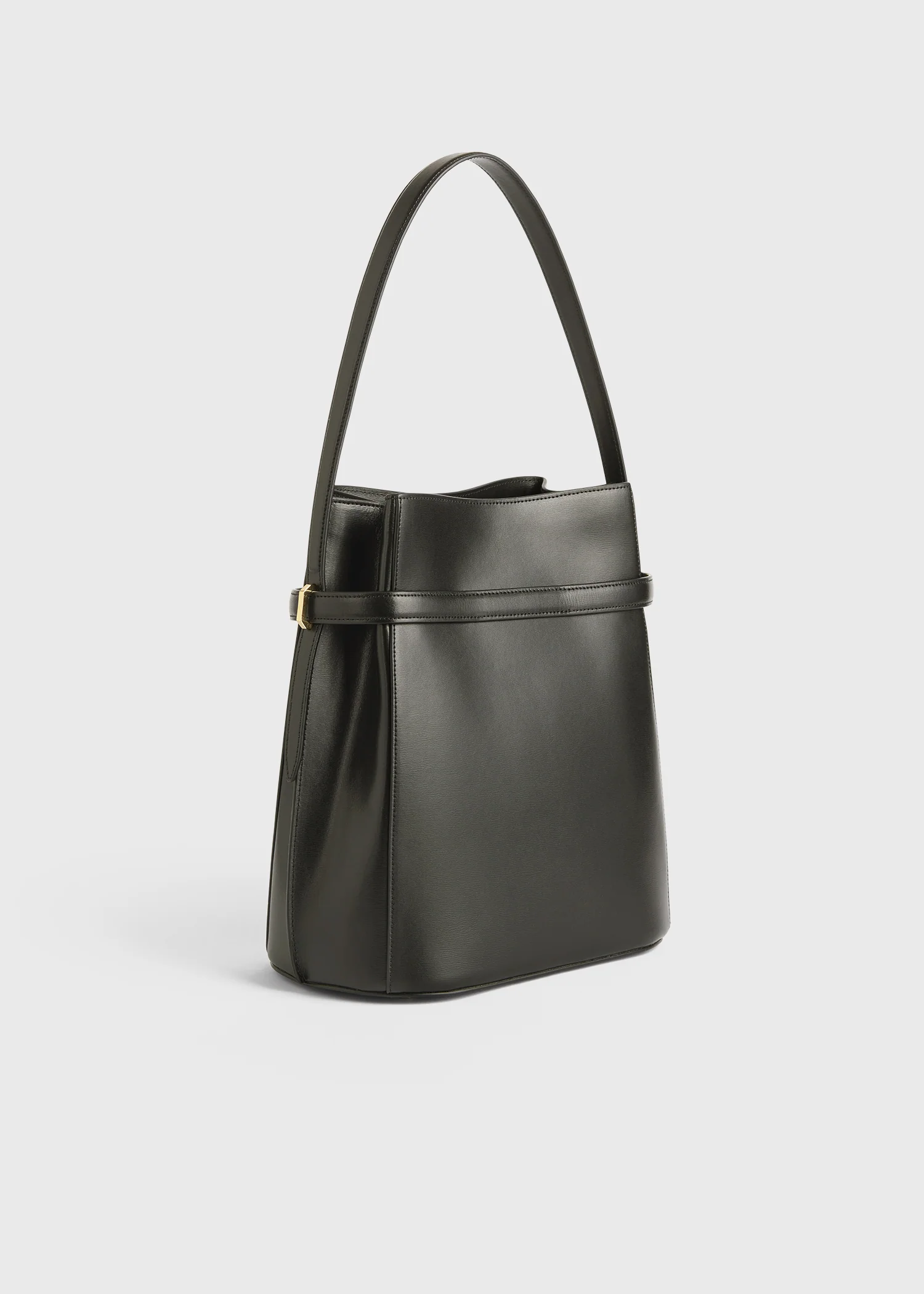 Belted leather bucket bag bark - Image 4