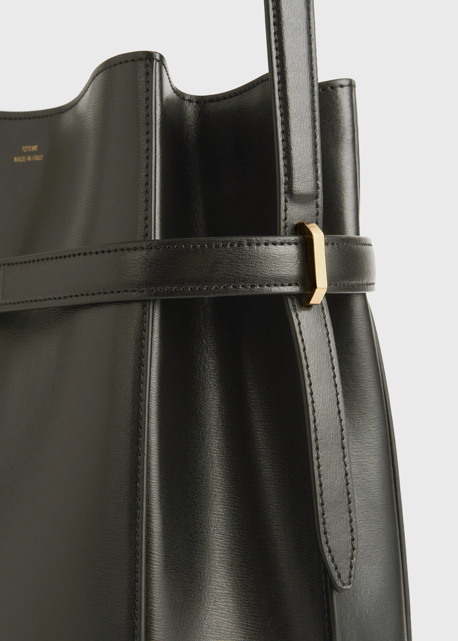 Belted leather bucket bag bark - Image 5