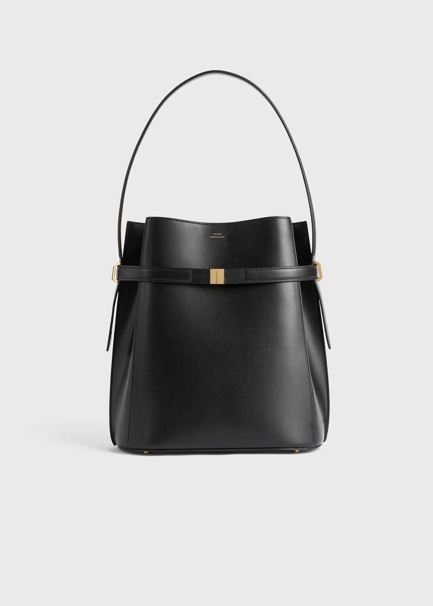 Belted leather bucket bag black - Image 9