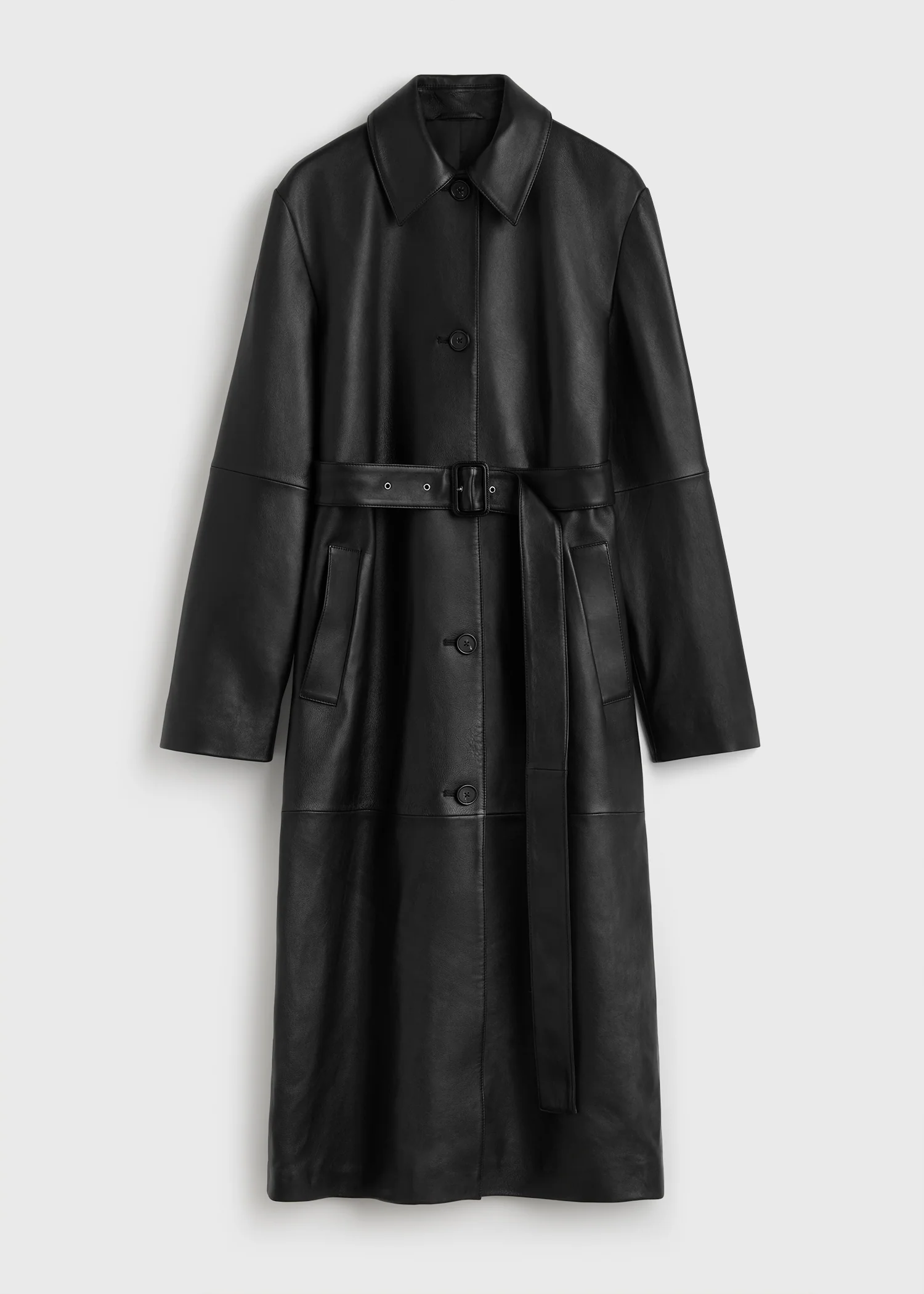 Belted leather coat black - Image 5