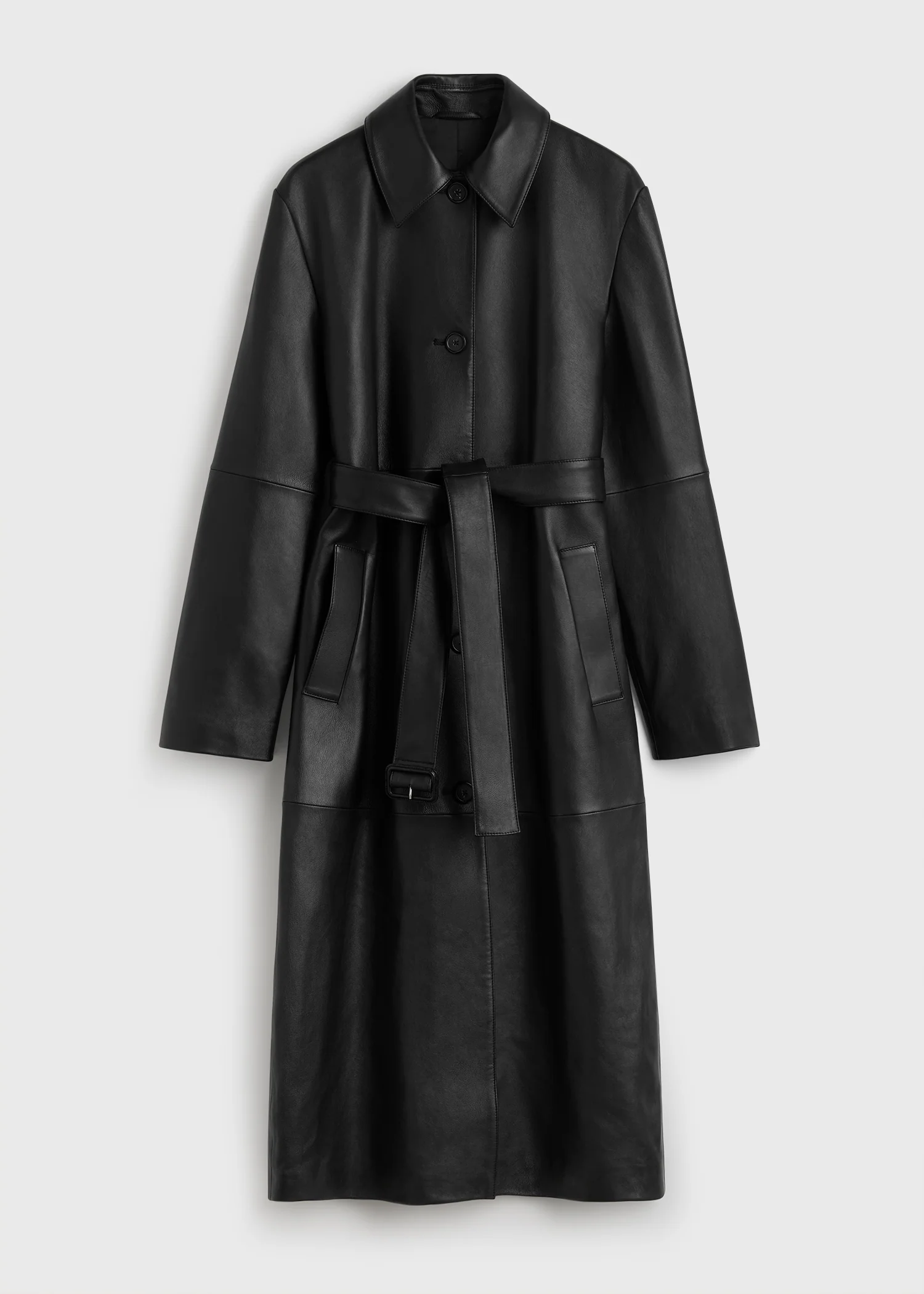 Belted leather coat black - Image 6