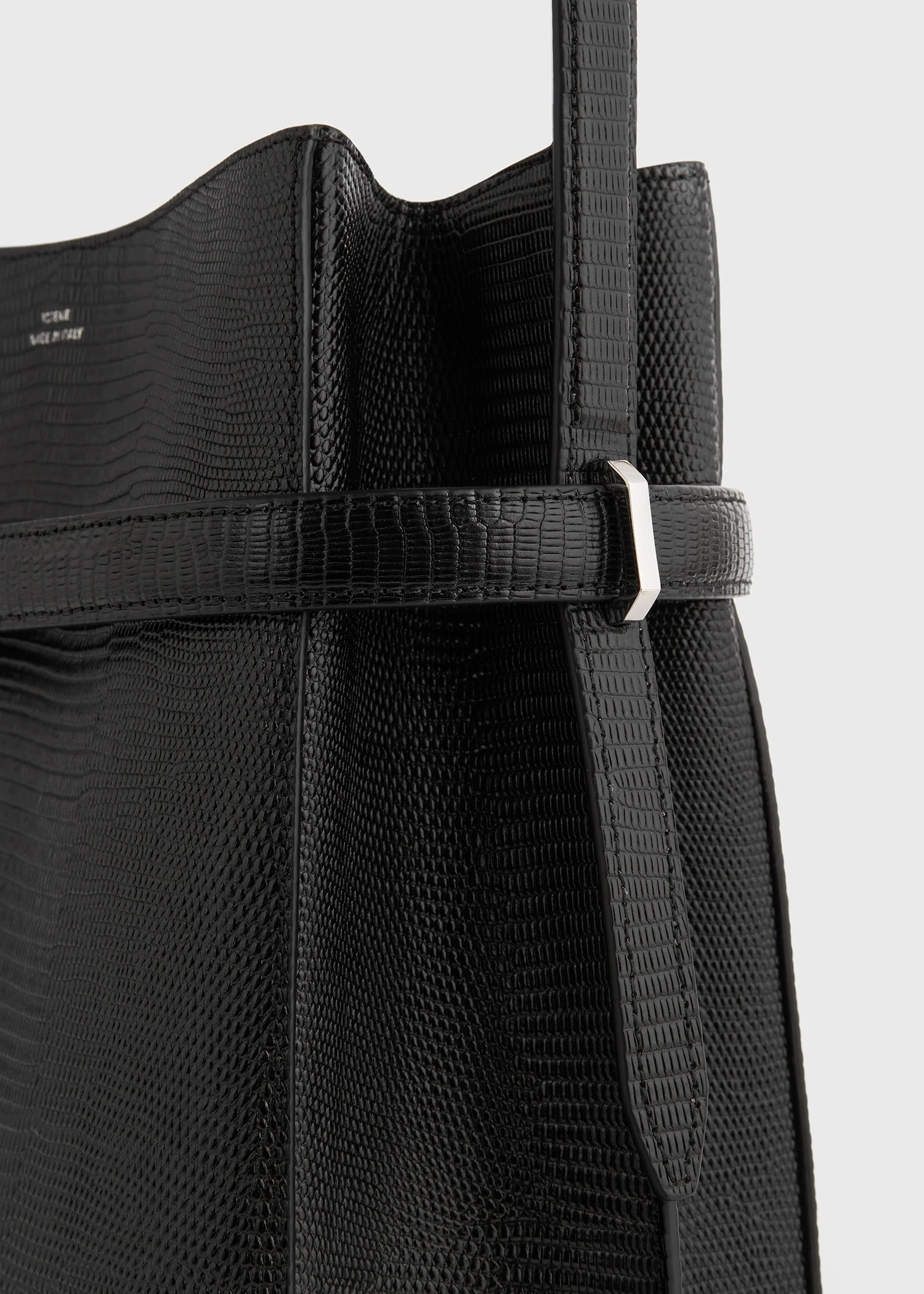 Belted lizard-embossed bucket bag black - Image 6