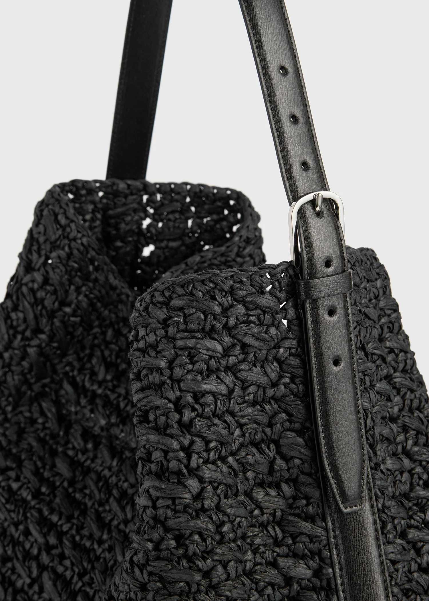 Belted paper raffia tote black - Image 5