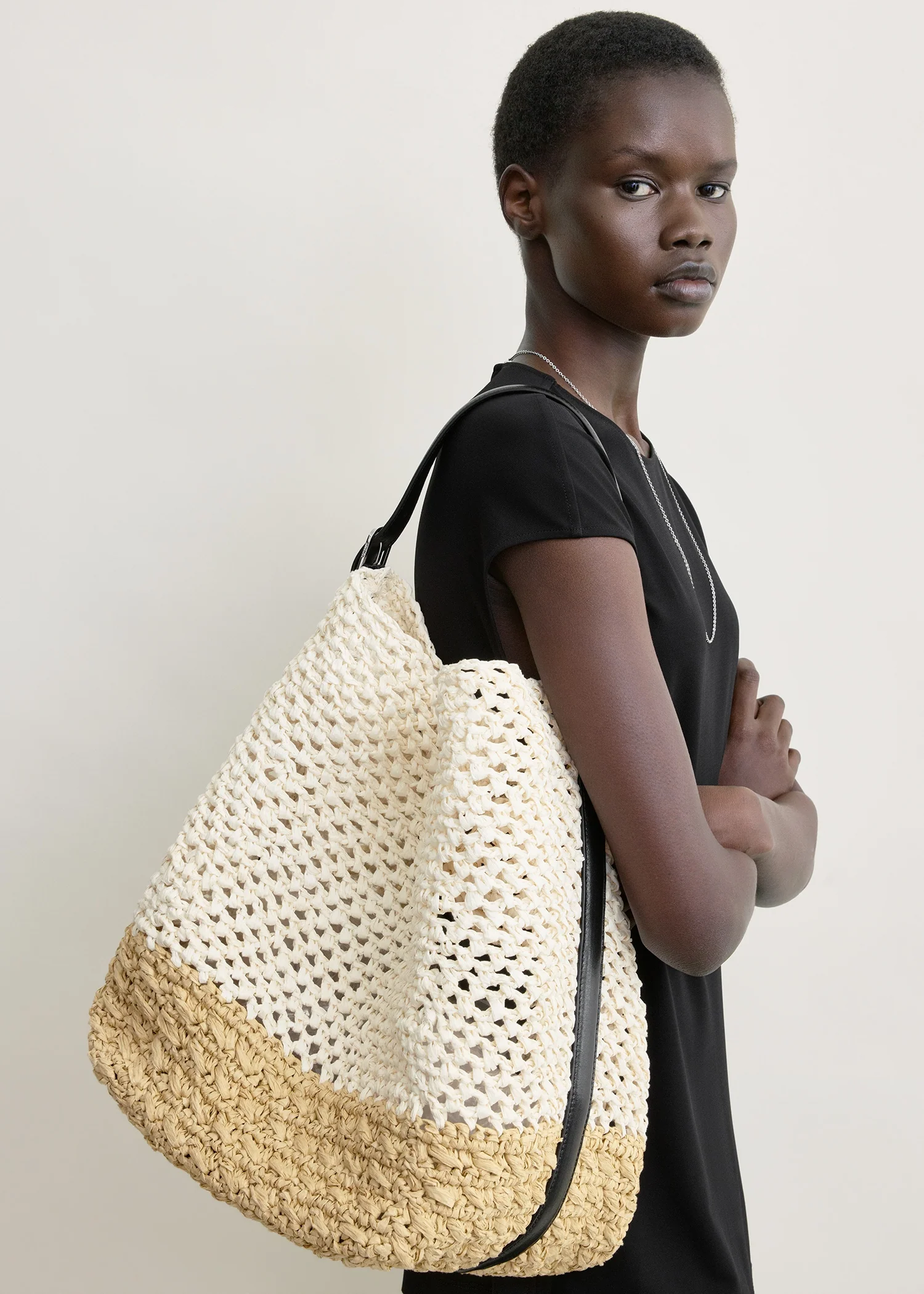 Belted paper raffia tote ecru/vanilla - Image 3