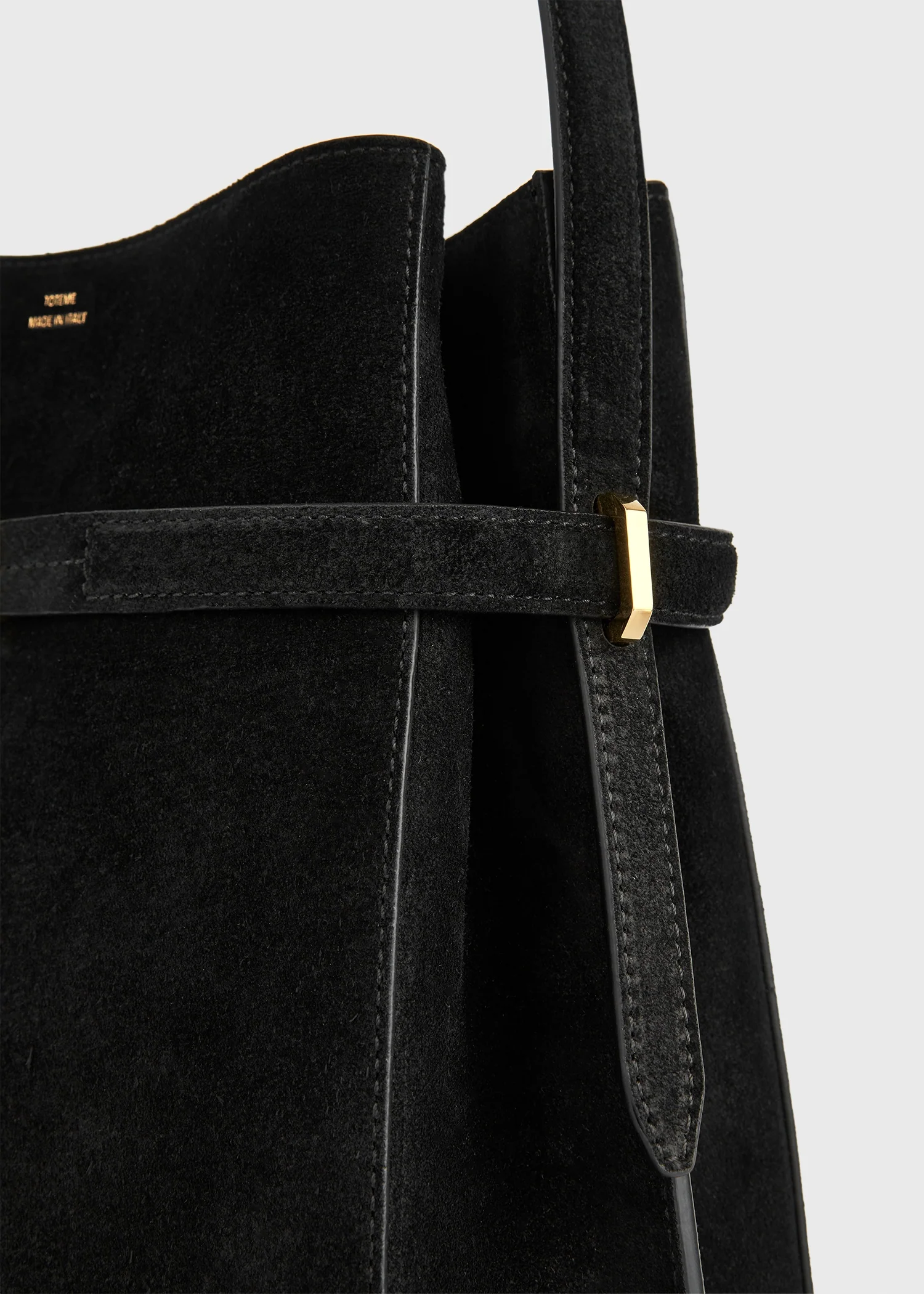 Belted suede bucket bag black - Image 4