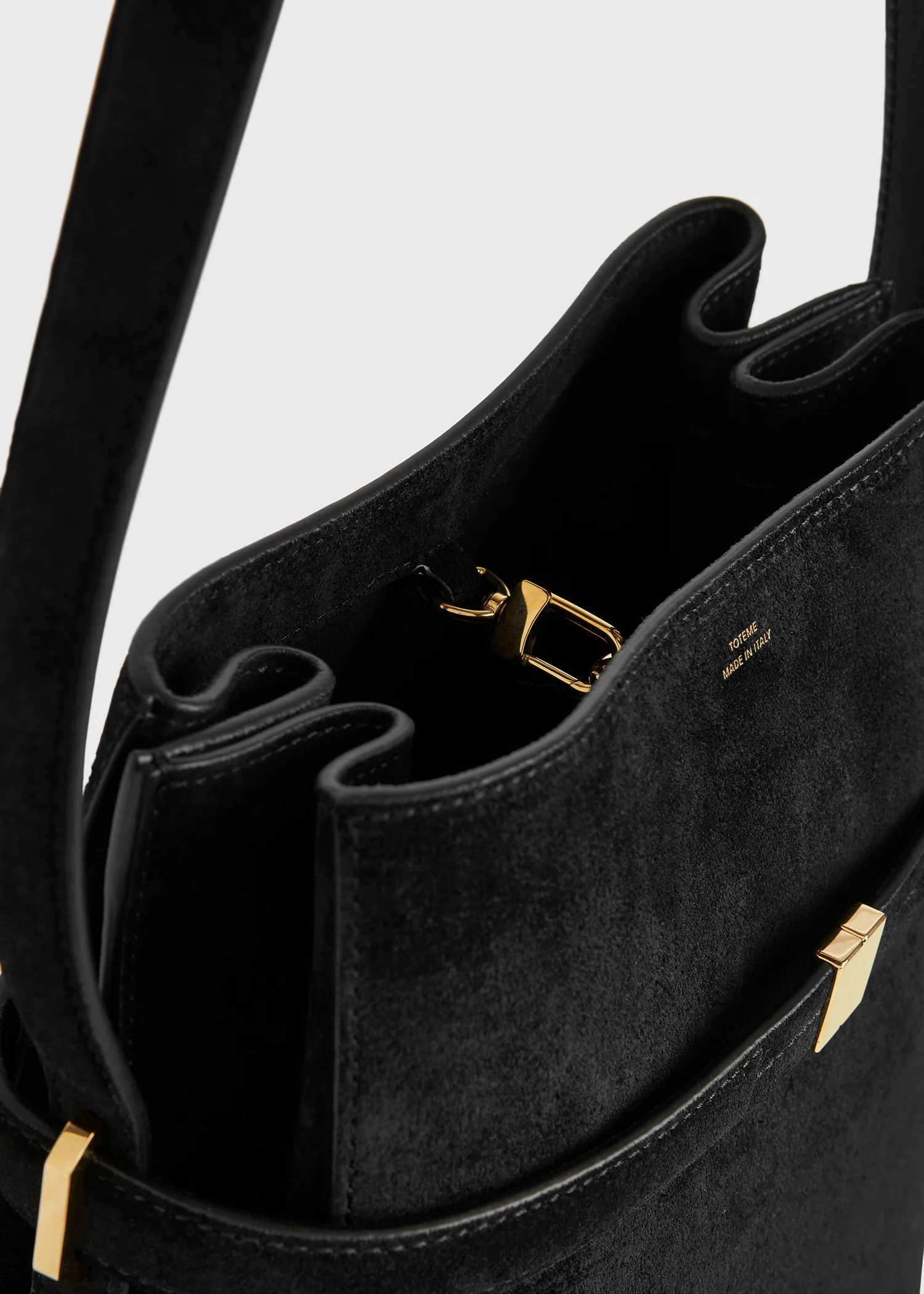 Belted suede bucket bag black - Image 5