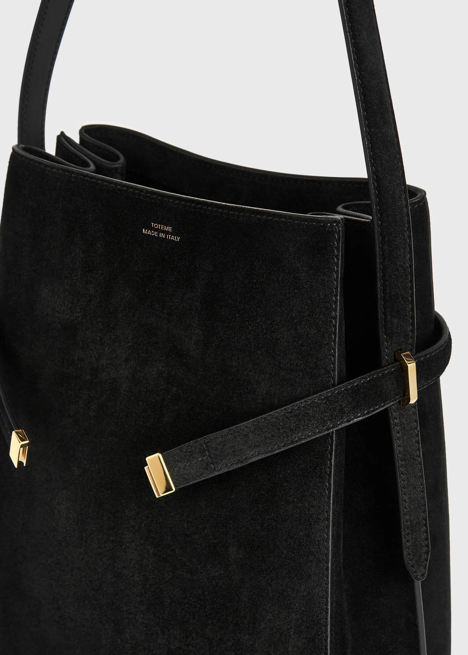 Belted suede bucket bag black - Image 7