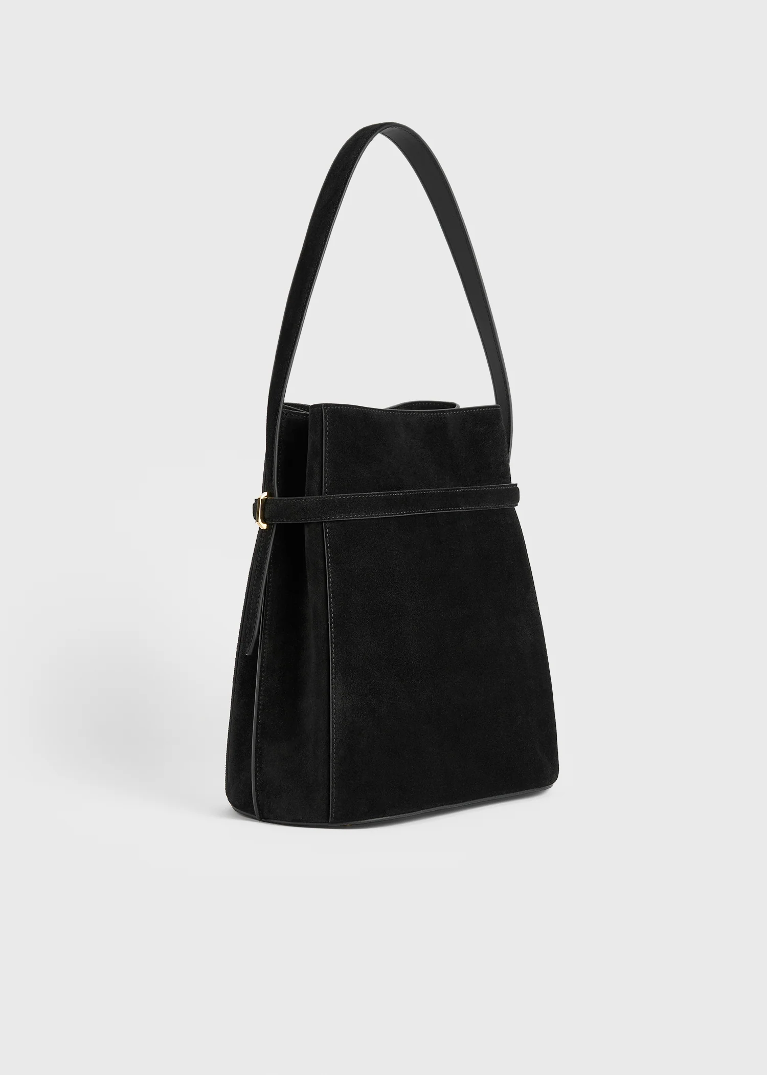 Belted suede bucket bag black - Image 8