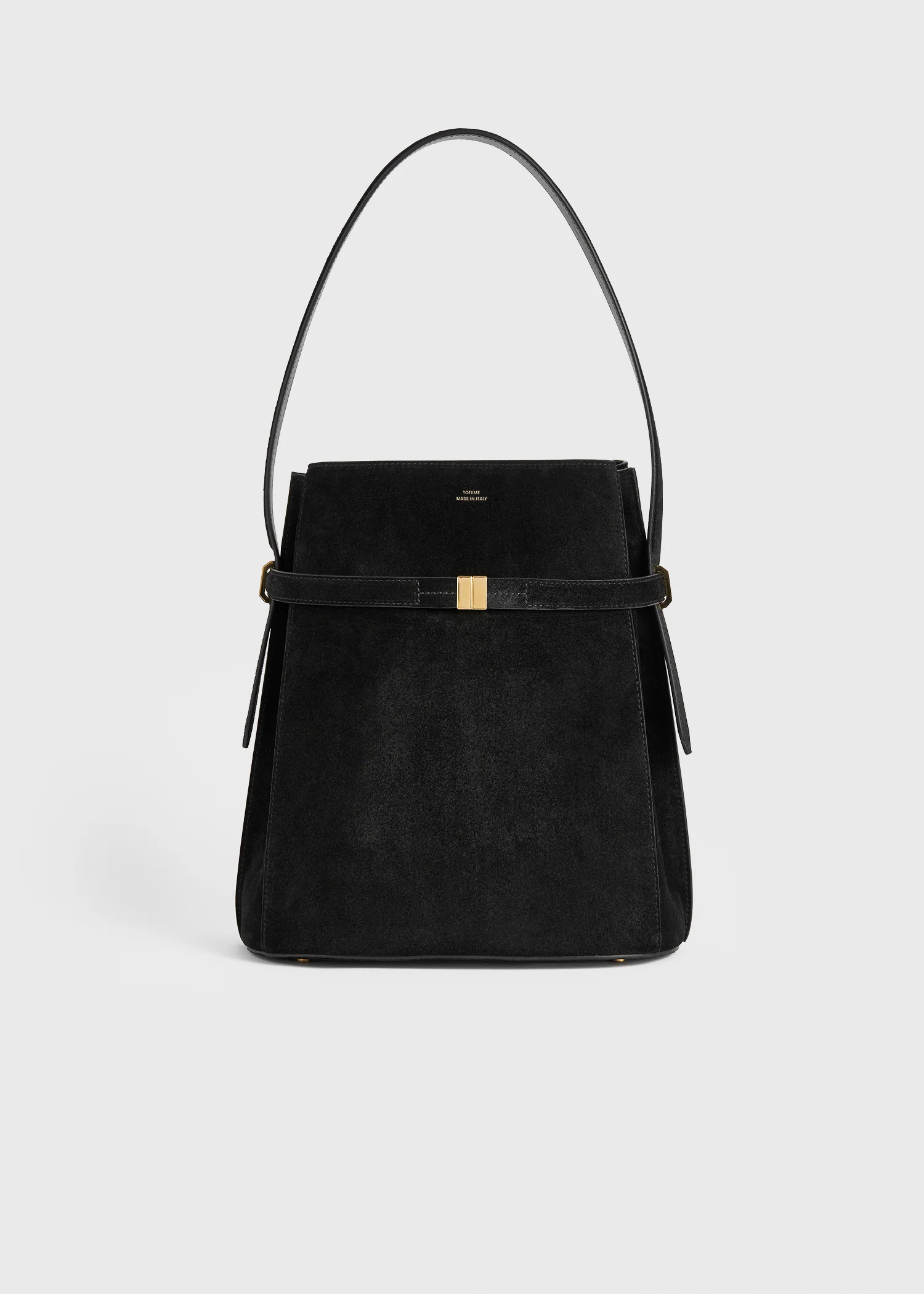 Belted suede bucket bag black - Image 9