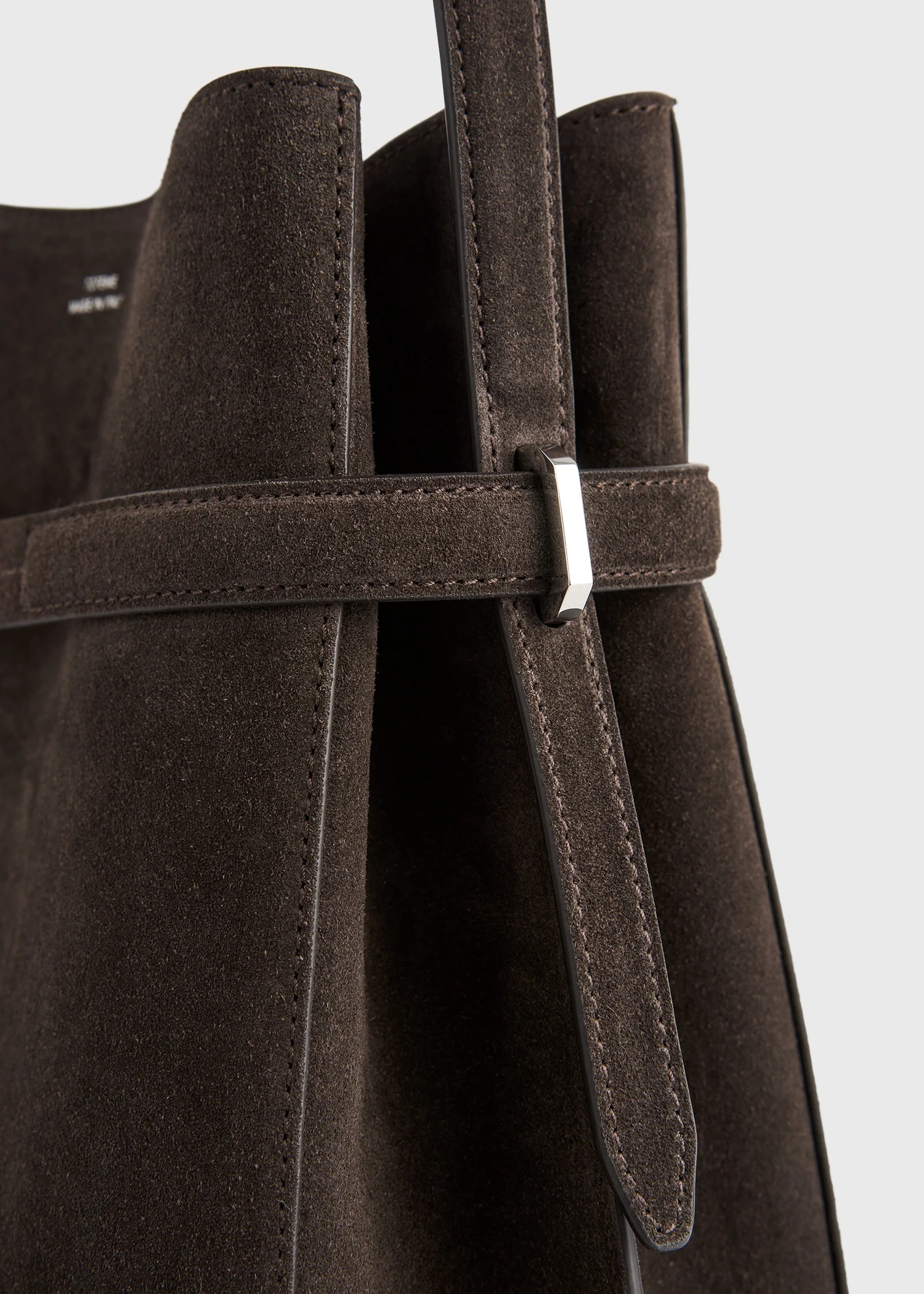 Belted suede bucket bag brown - Image 4