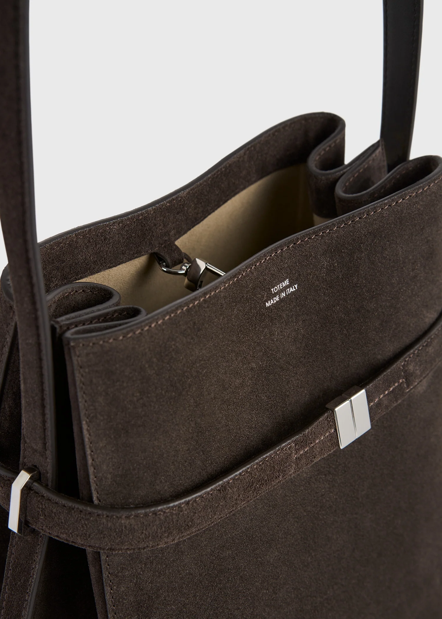 Belted suede bucket bag brown - Image 6