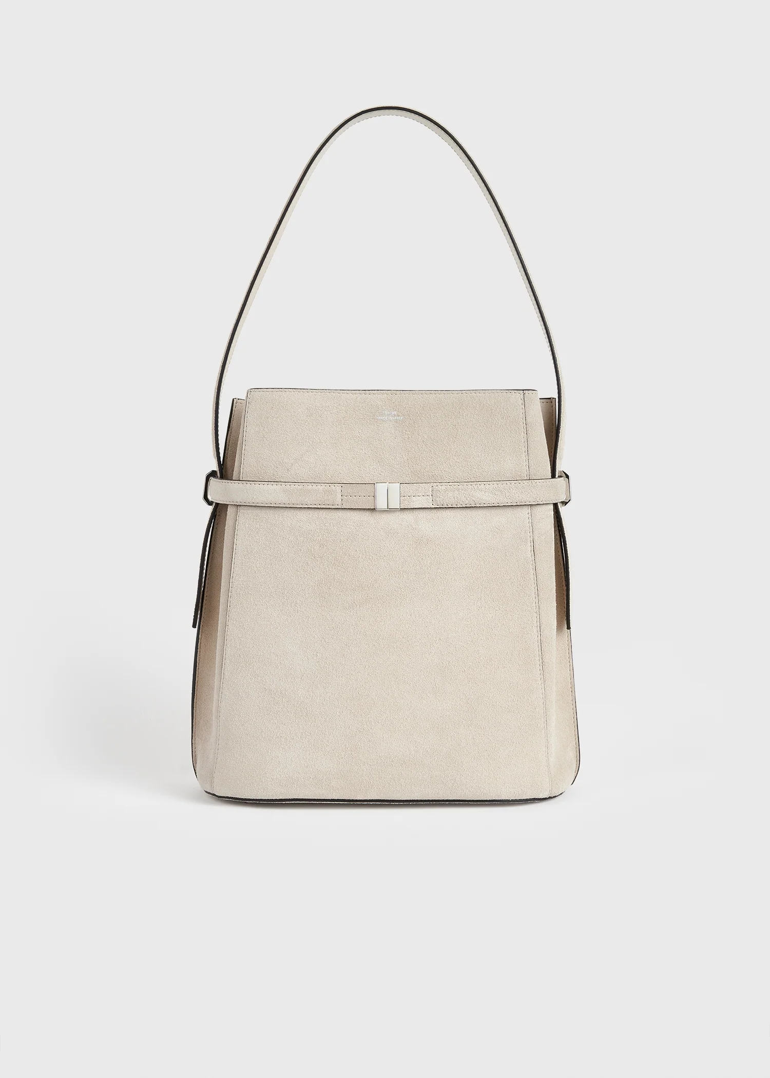 Belted suede bucket bag pearl - Image 8