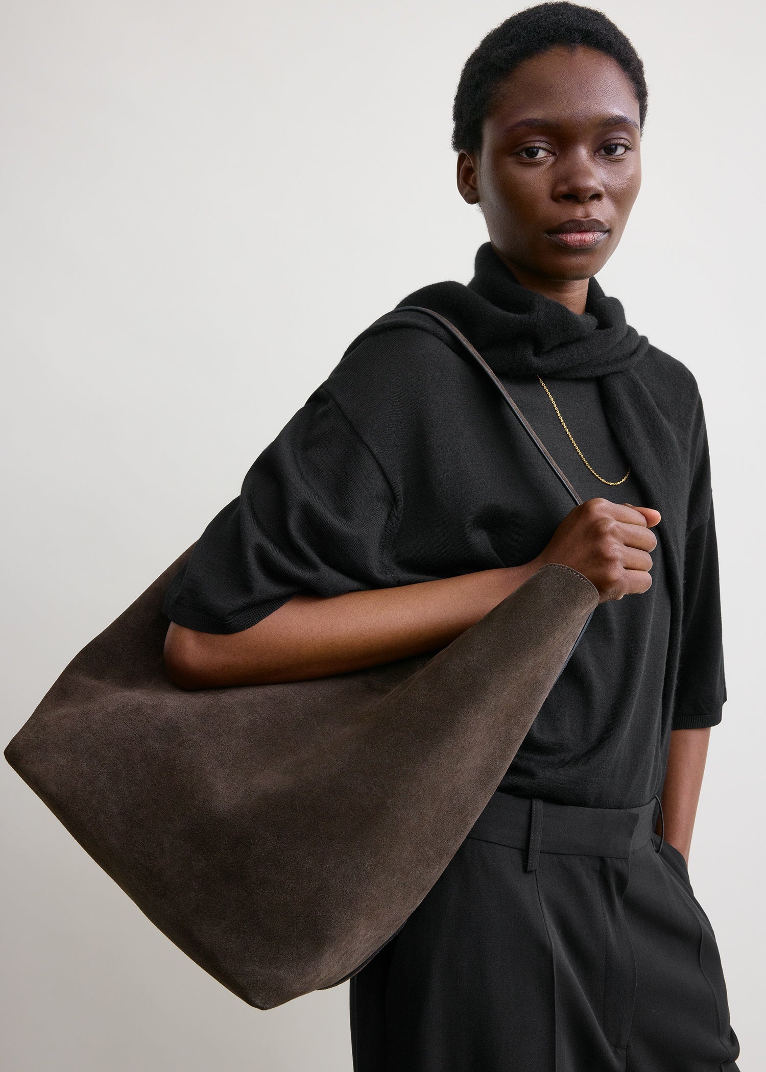 Belted suede tote brown - Image 2