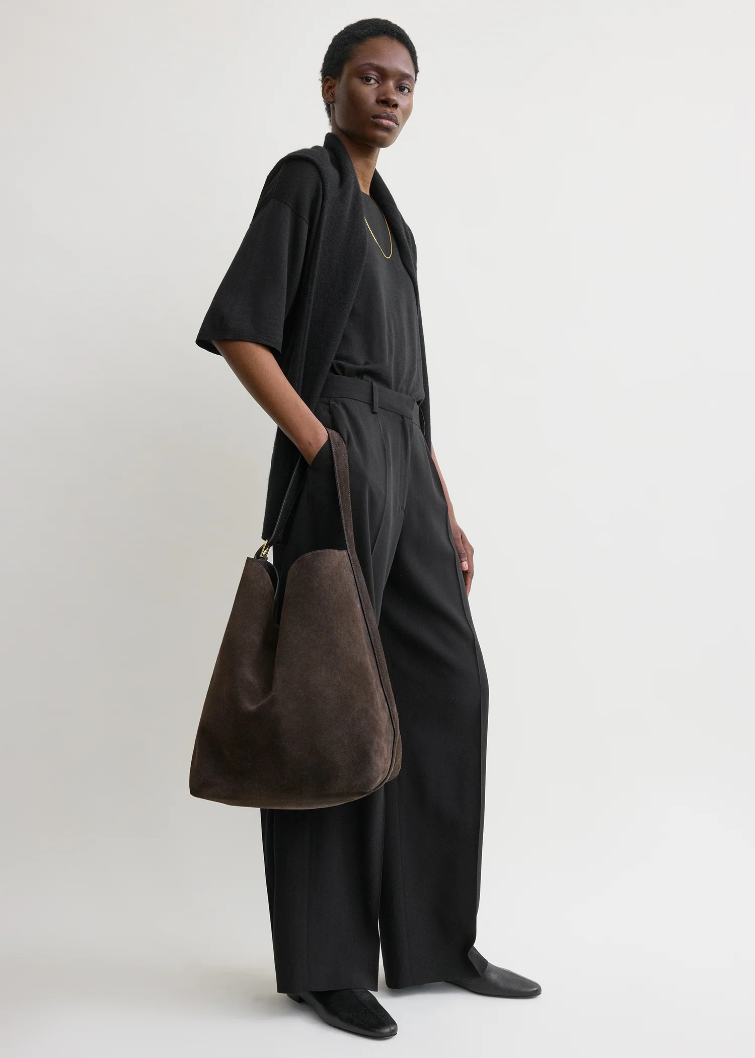 Belted suede tote brown - Image 3
