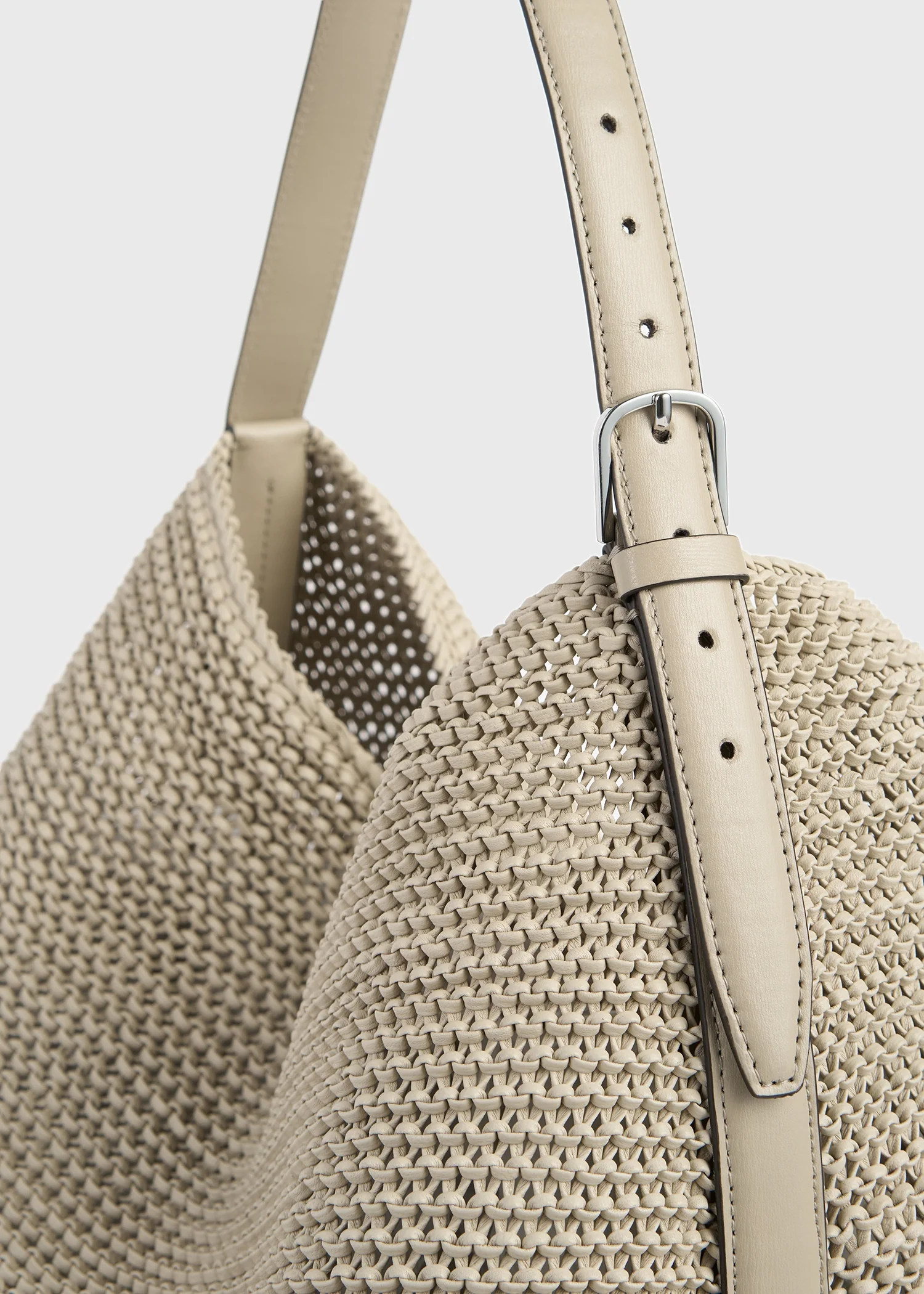 Belted woven leather tote fawn - Image 5