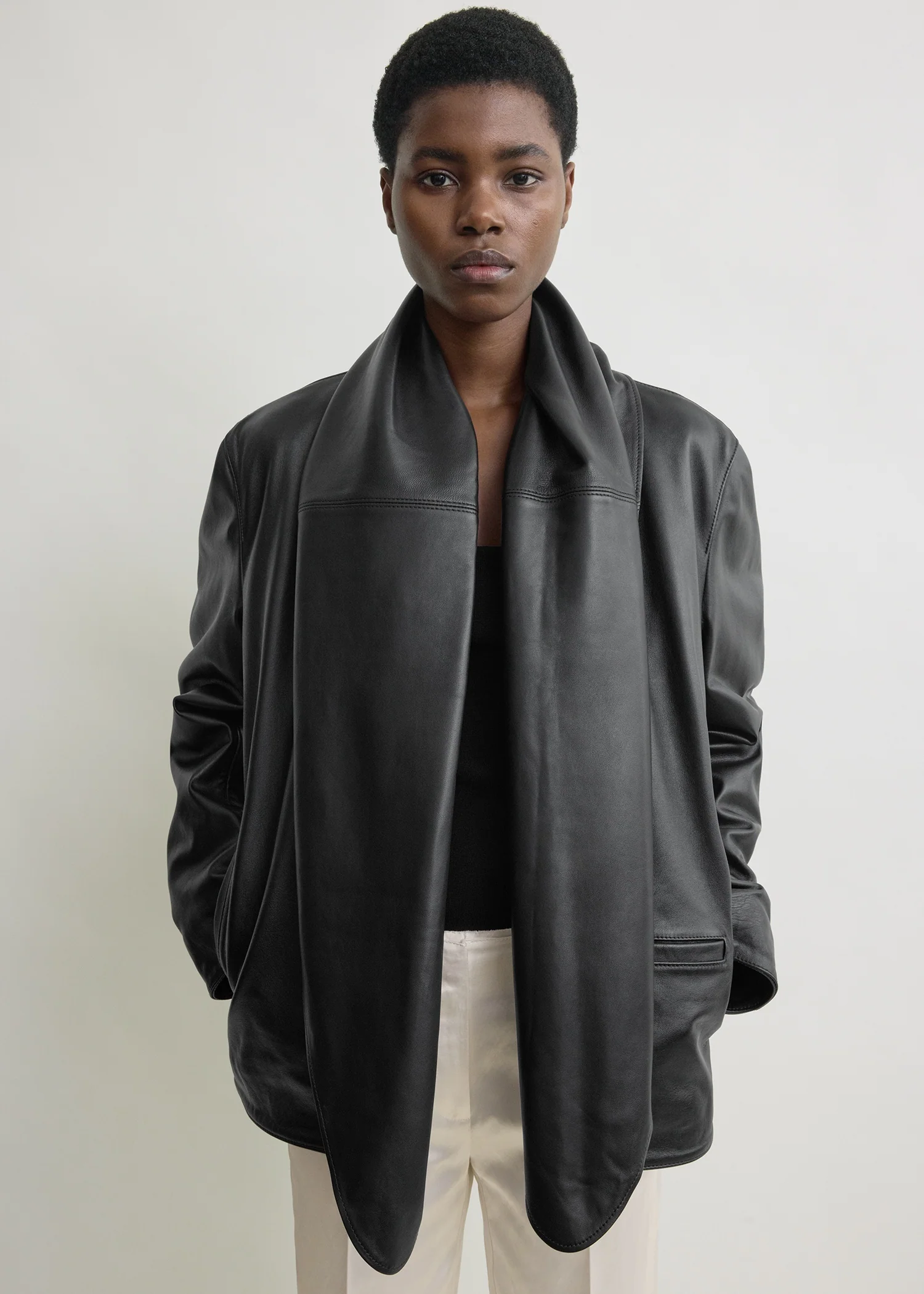 Big leather scarf black - Image 4