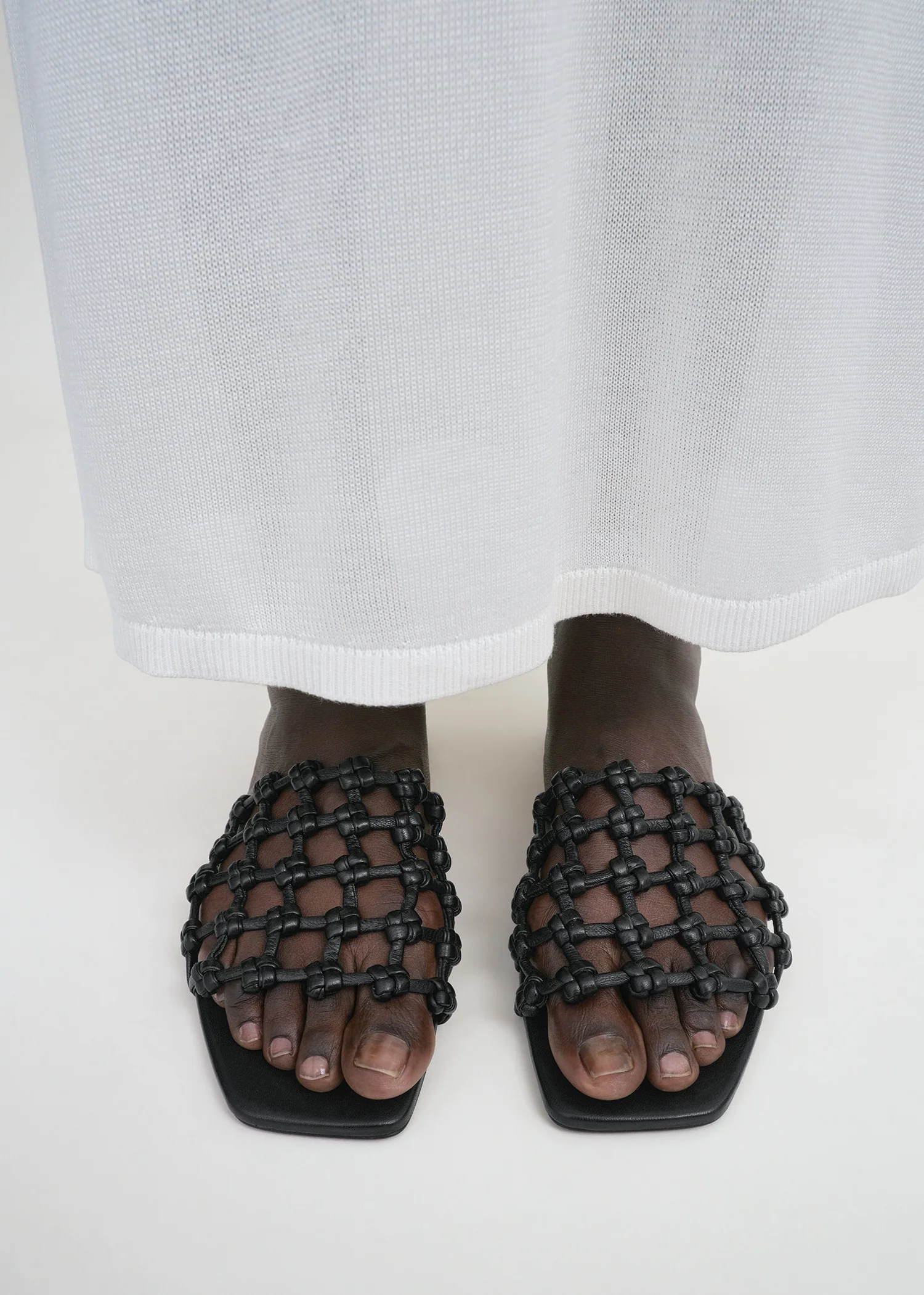Braided-leather bandeau slides black - Image 2