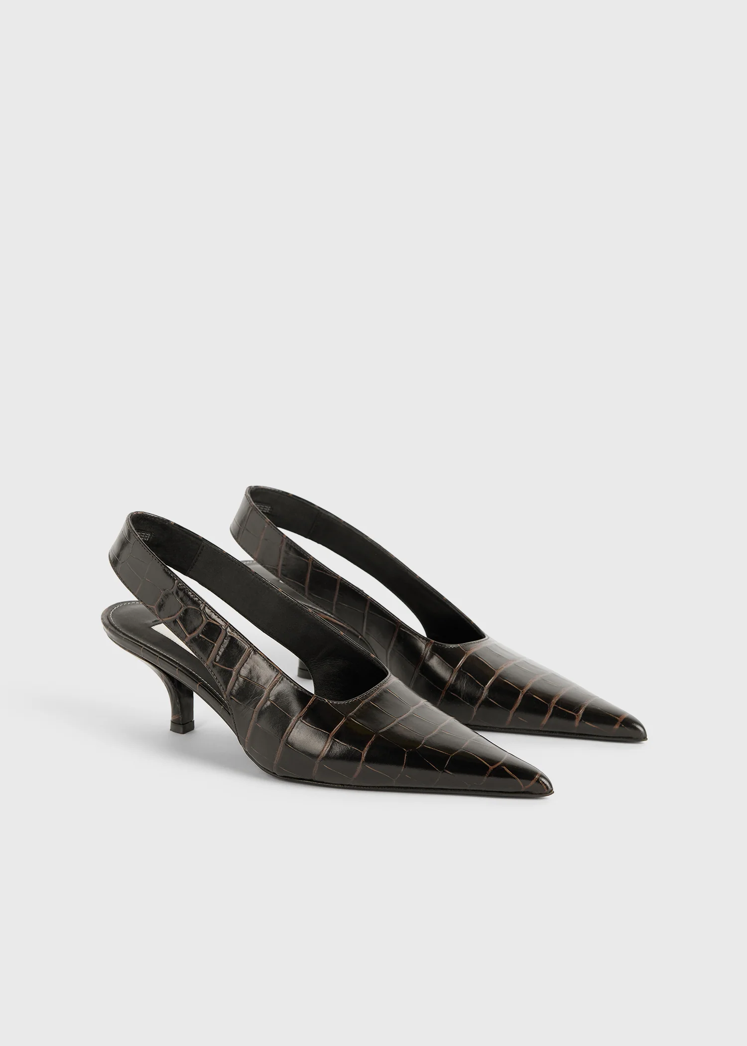 Classic croco-embossed slingbacks dark brown - Image 6