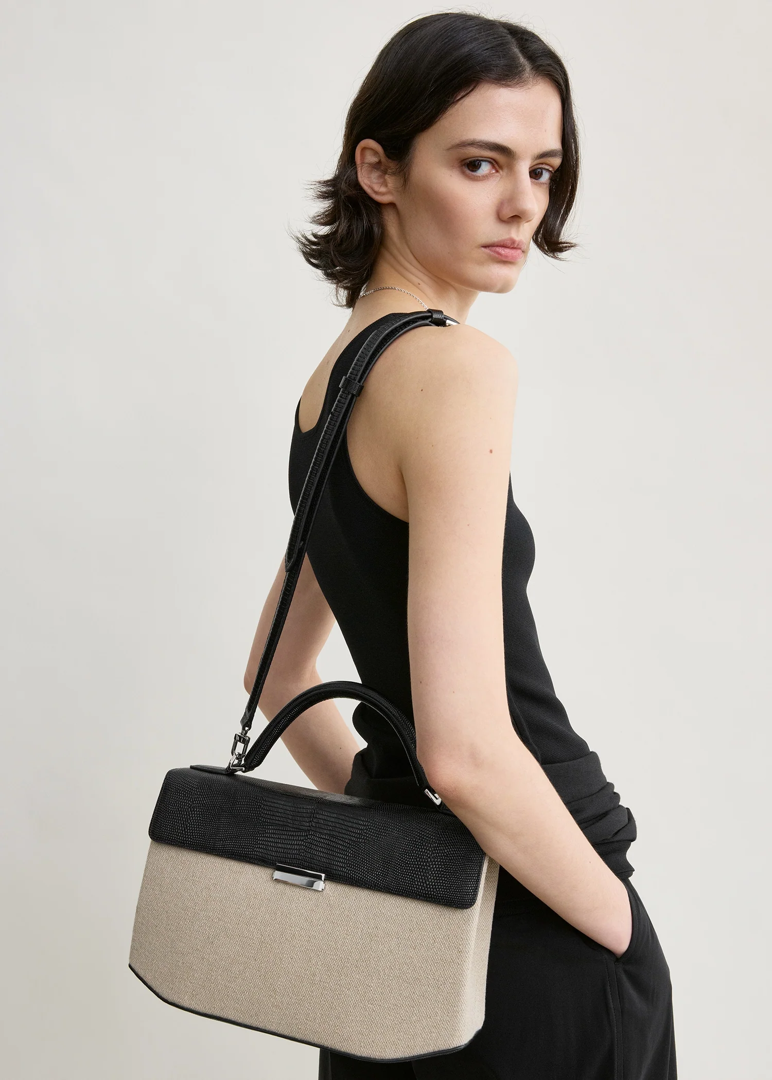 Clip canvas top handle beige/black - Image 2
