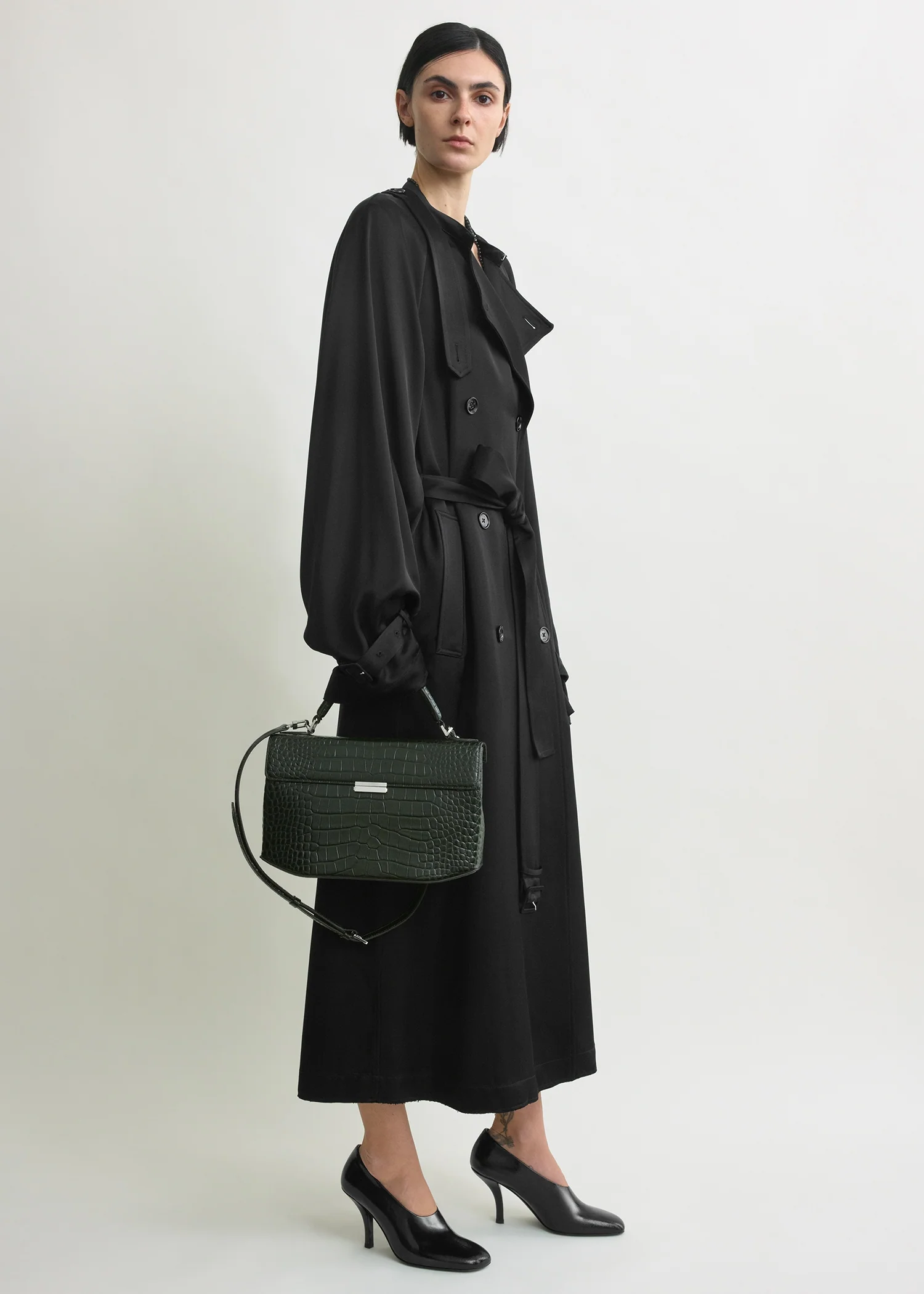 Clip croco-embossed top handle dark green - Image 3
