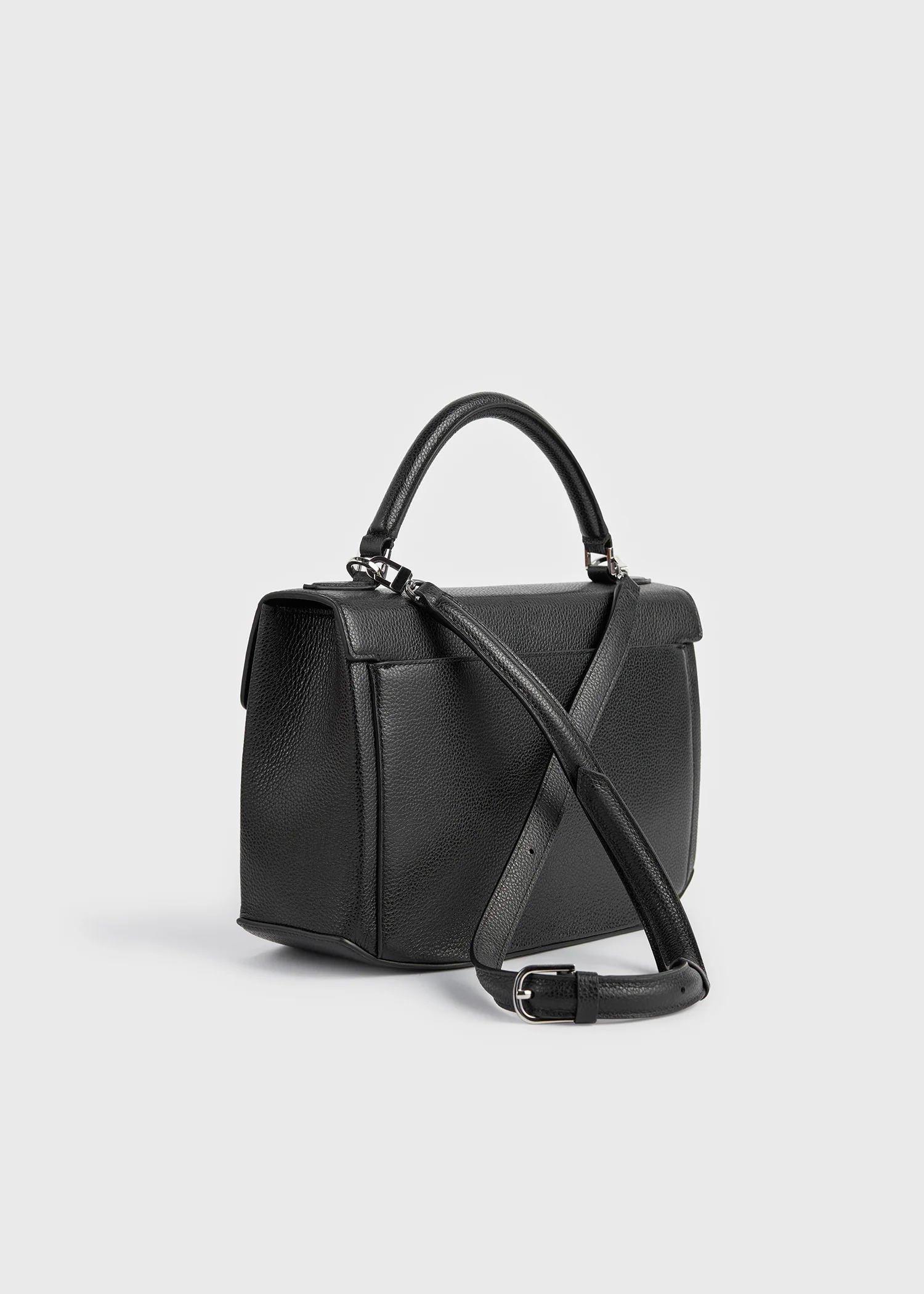 Clip grained-leather top handle black - Image 4