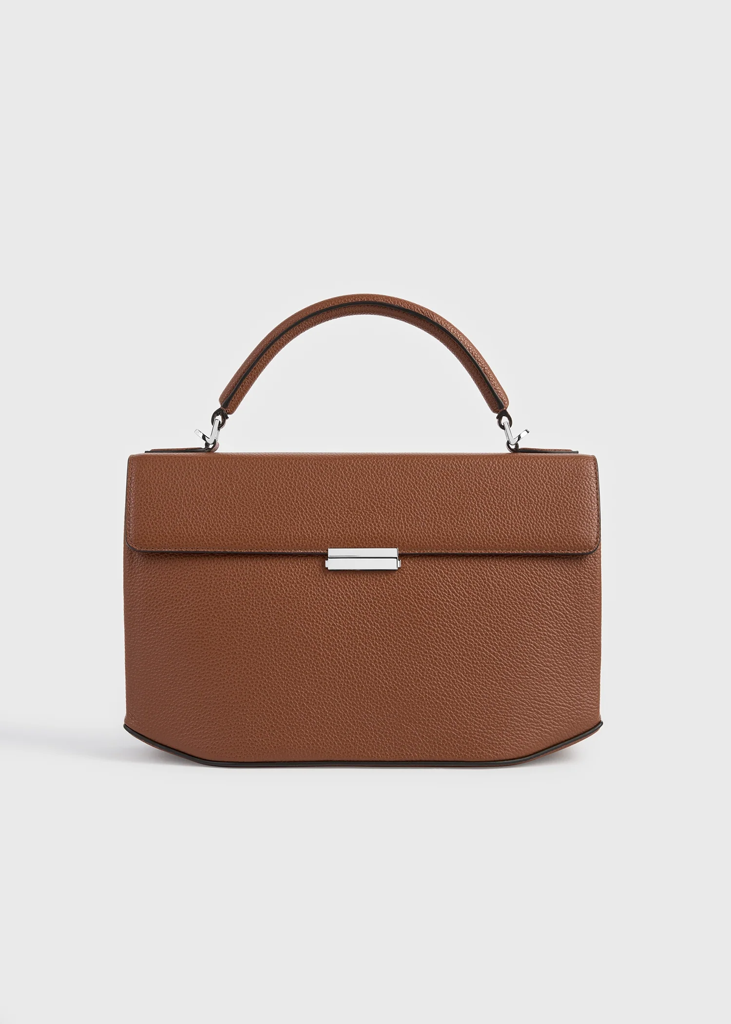 Clip grained-leather top handle sienna - Image 8