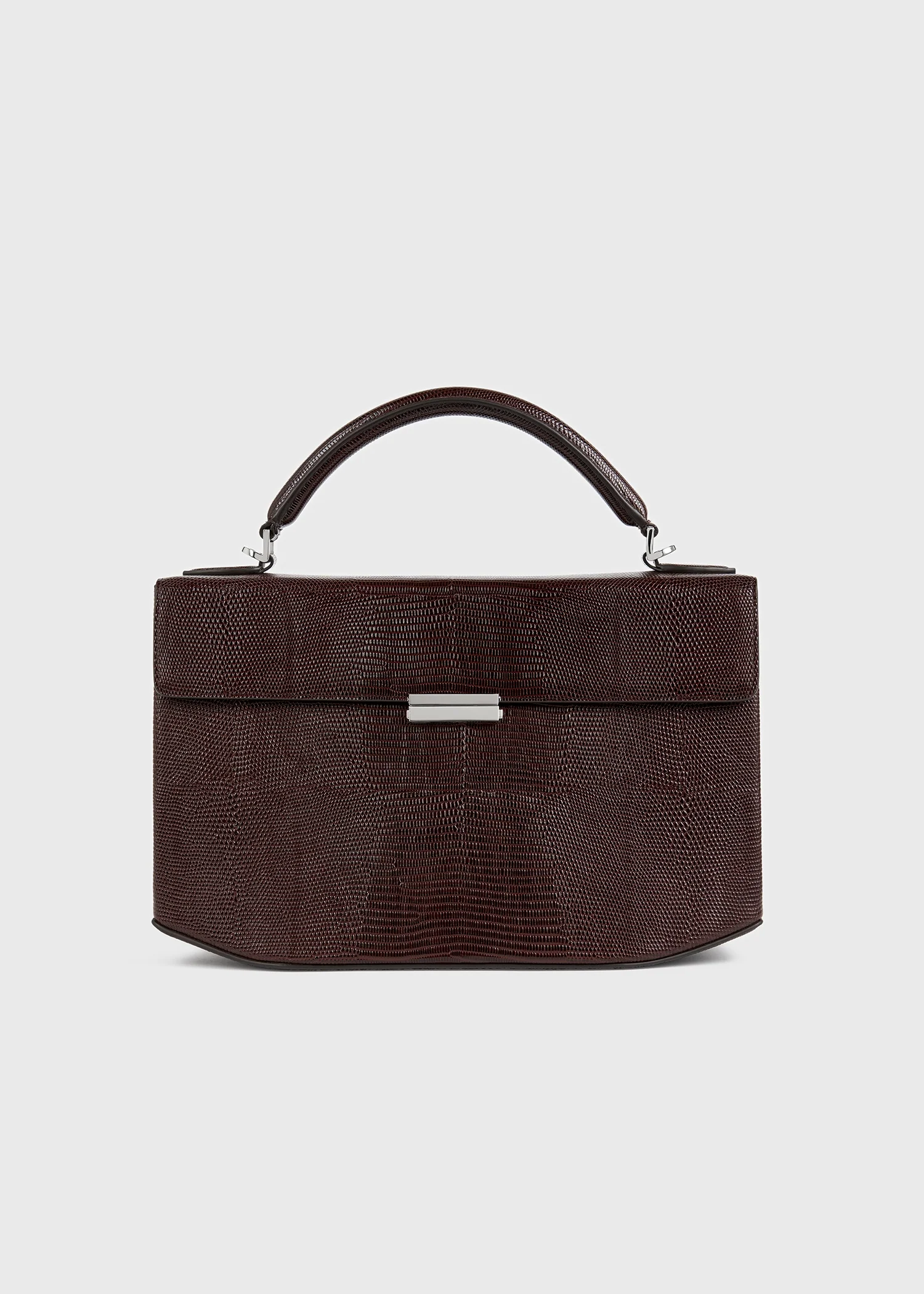 Clip lizard-embossed top handle brown