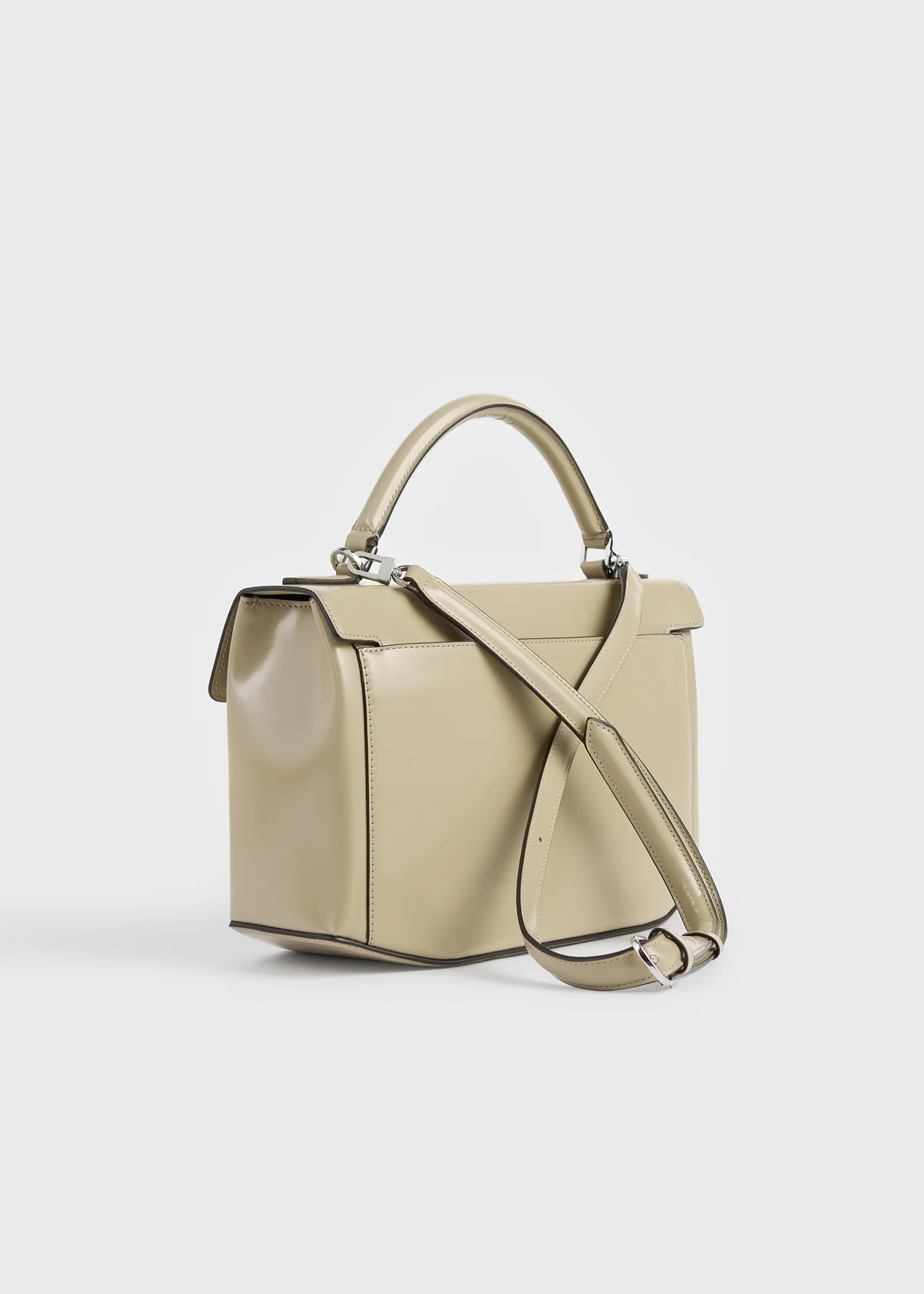 Clip polished-leather top handle cashew - Image 4