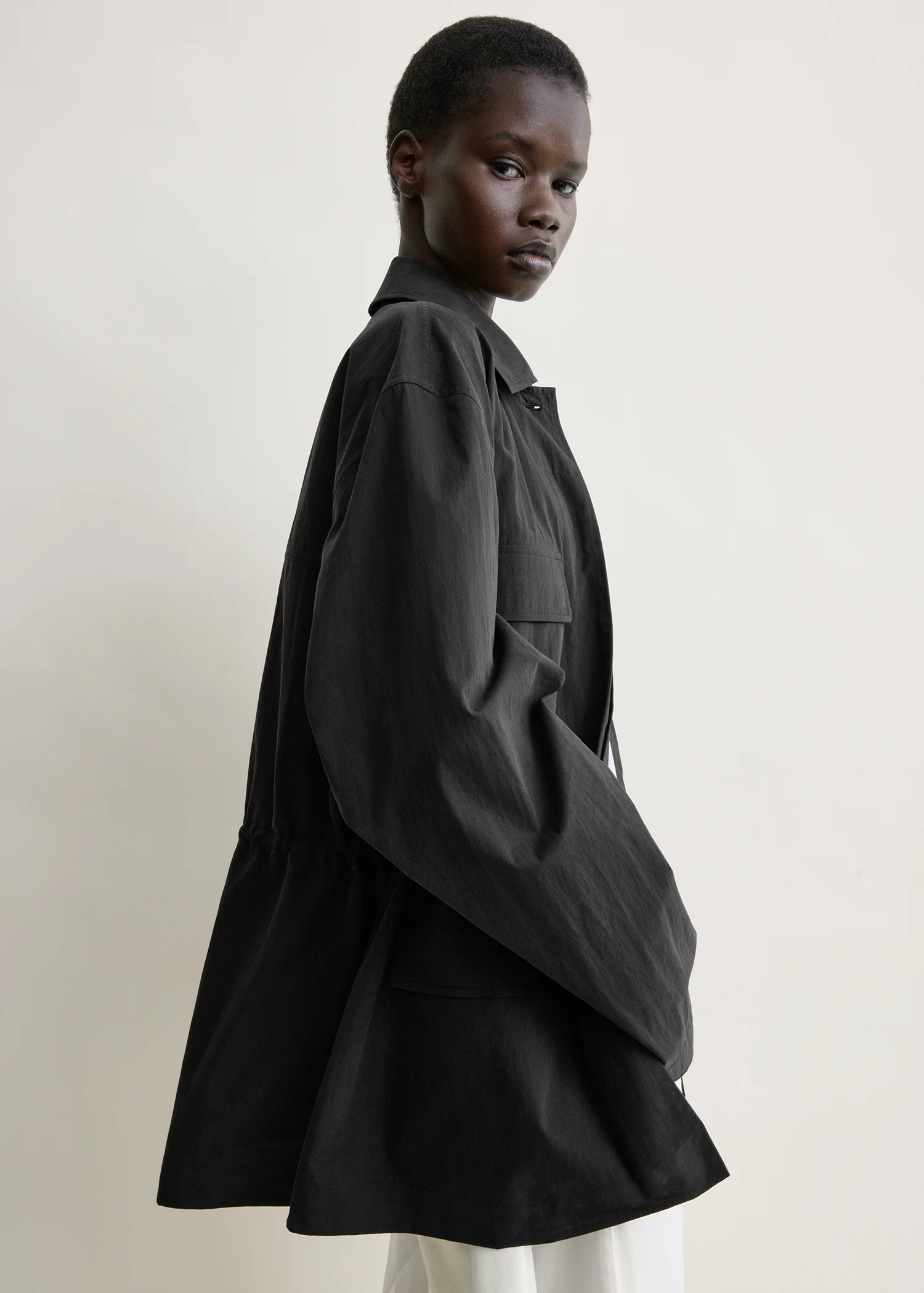 Collared drawstring jacket black - Image 4