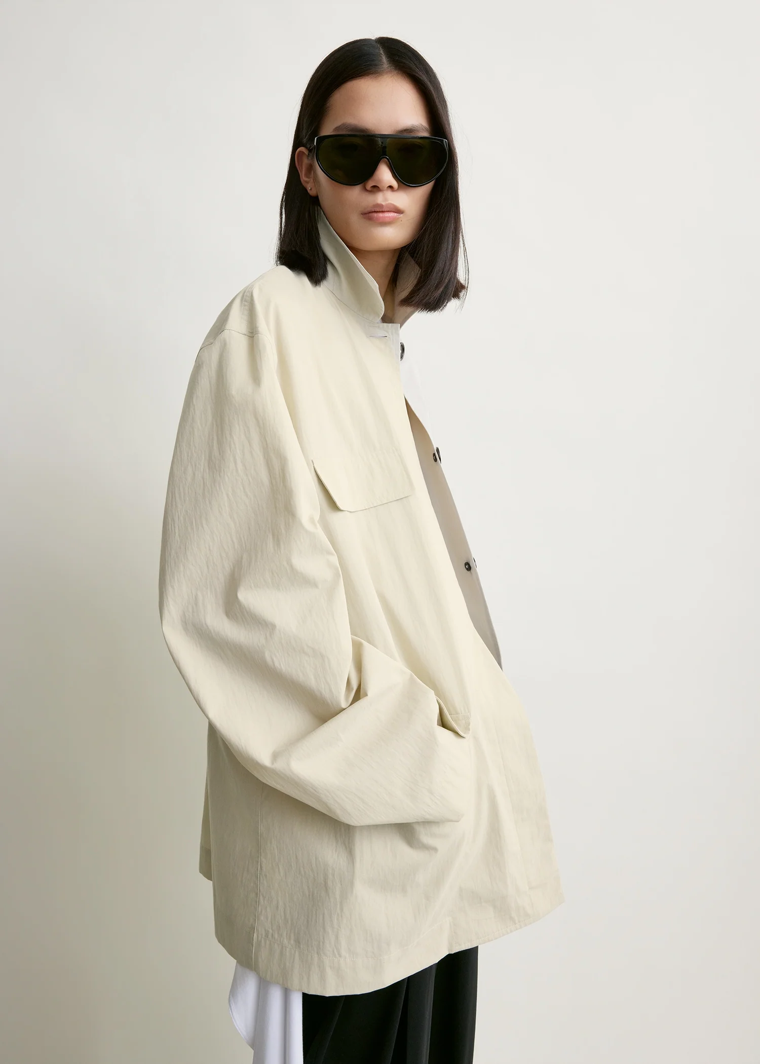 Collared drawstring jacket oyster - Image 4