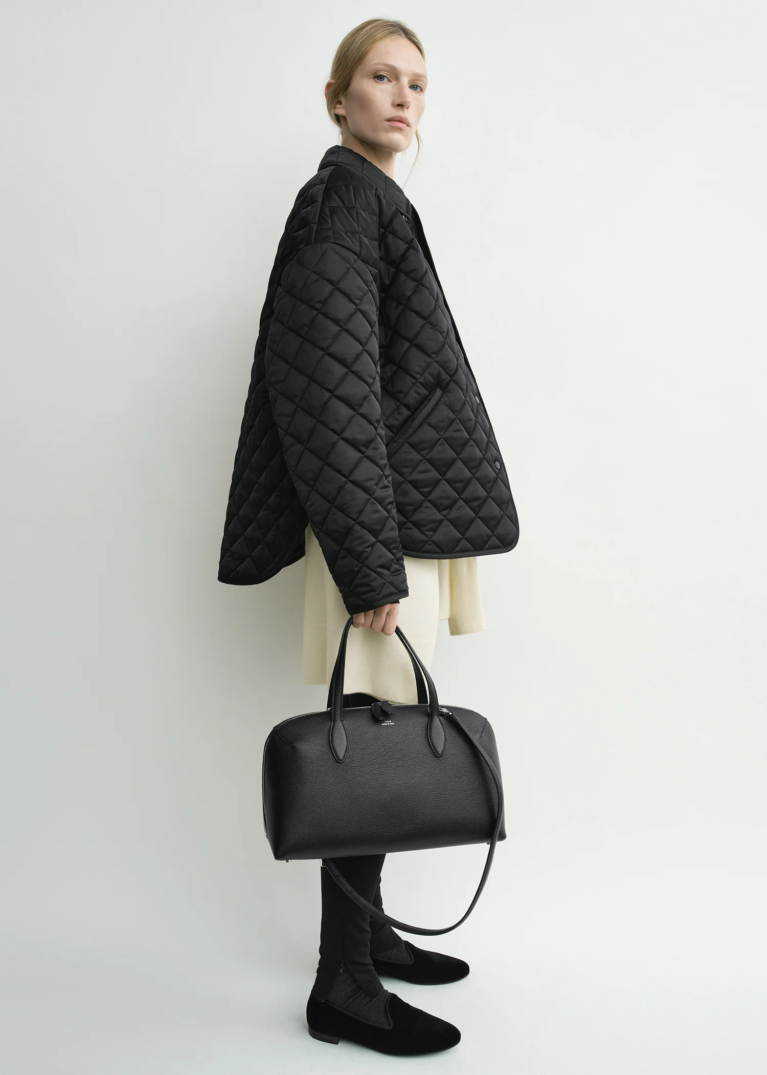Collared quilted jacket black - Image 2