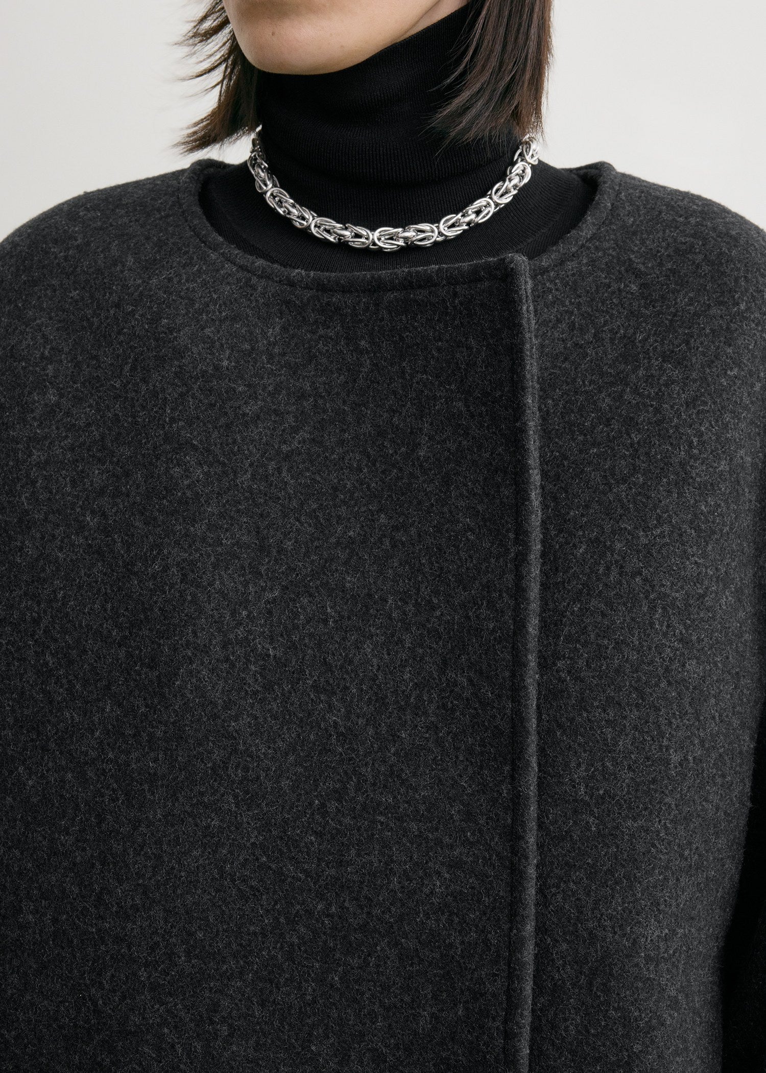 Collarless felt coat charcoal - Image 5