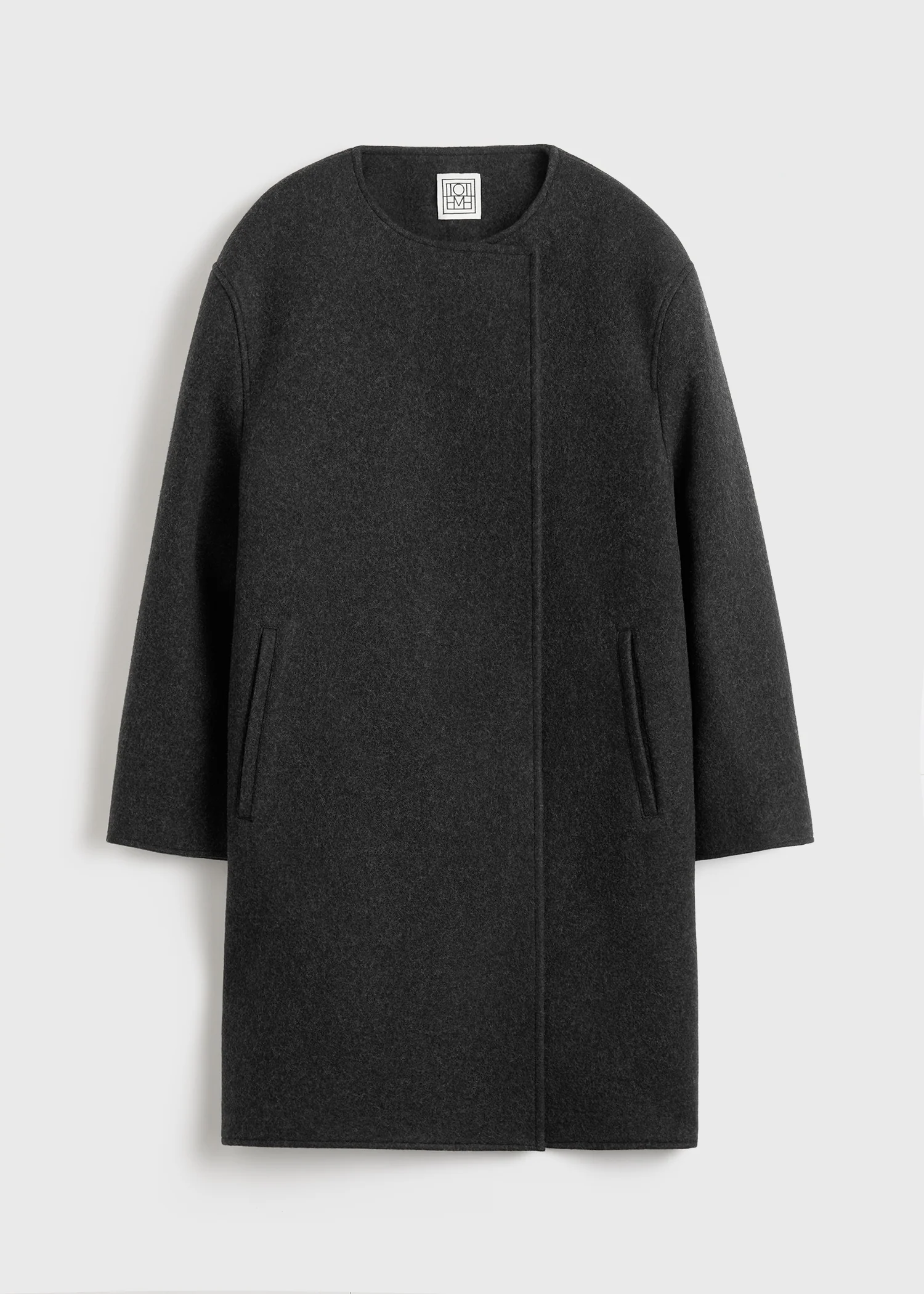 Collarless felt coat charcoal - Image 6