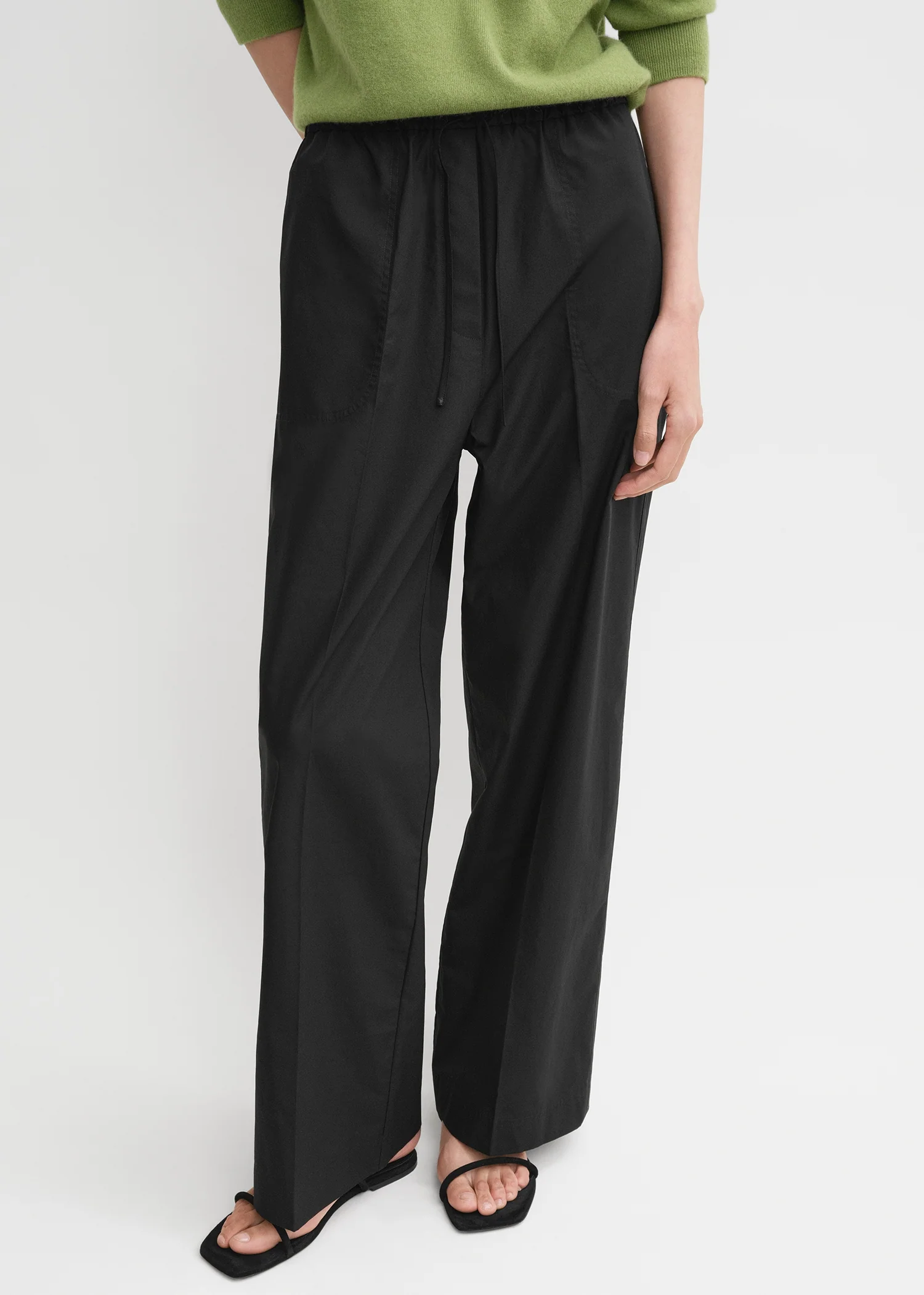 Cotton drawstring trousers black - Image 4