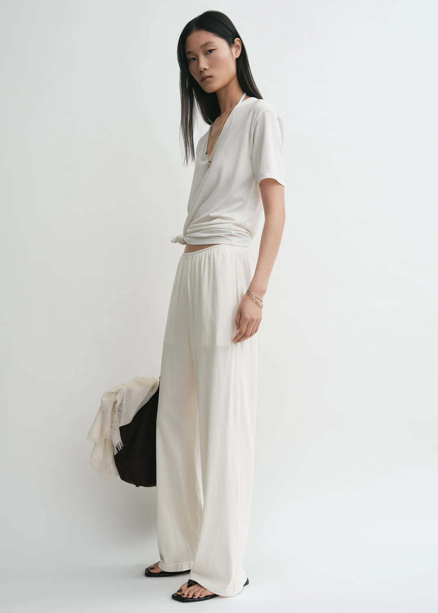 Cotton silk pj bottoms off-white - Image 2