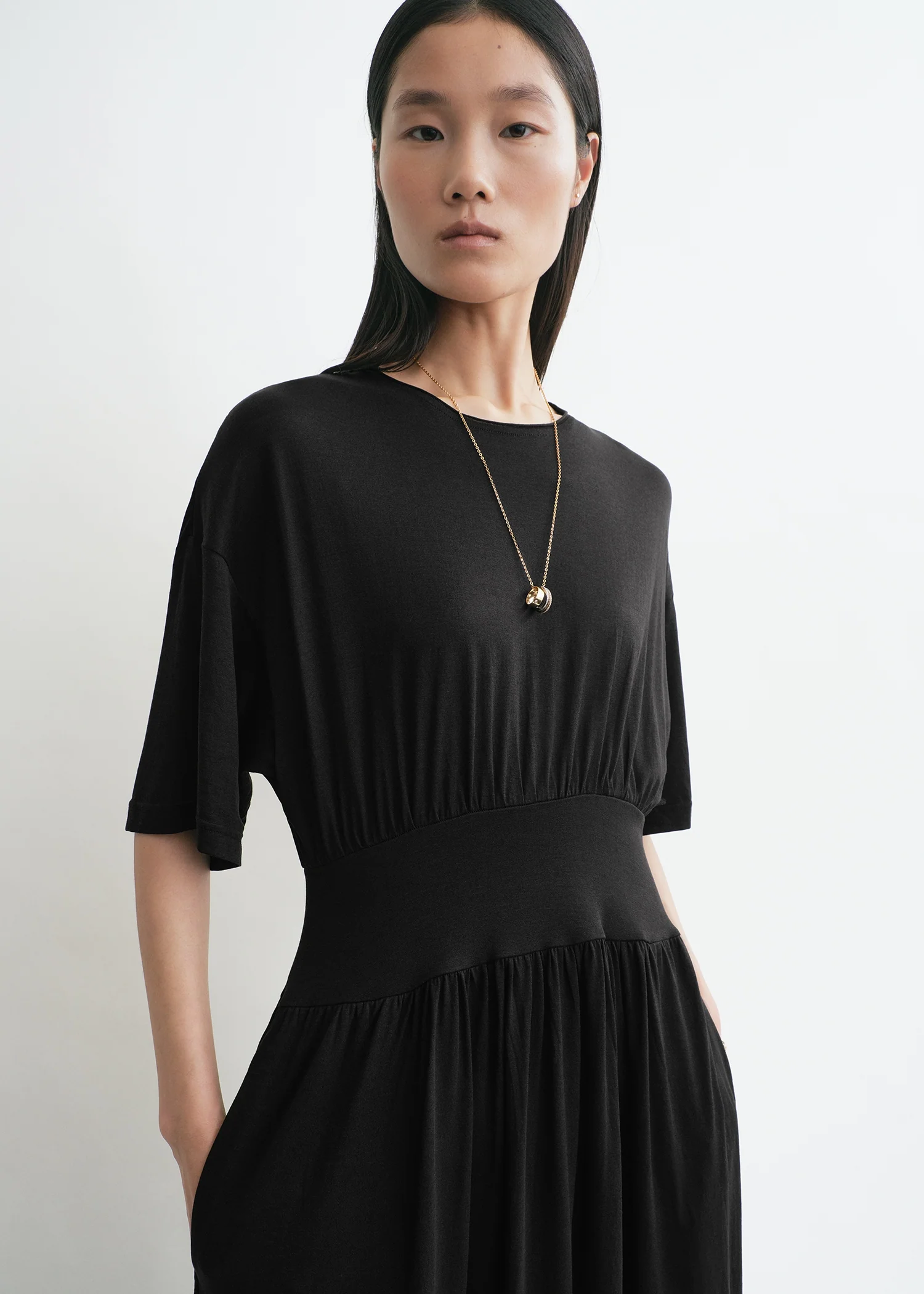 Cotton silk tee dress black - Image 4