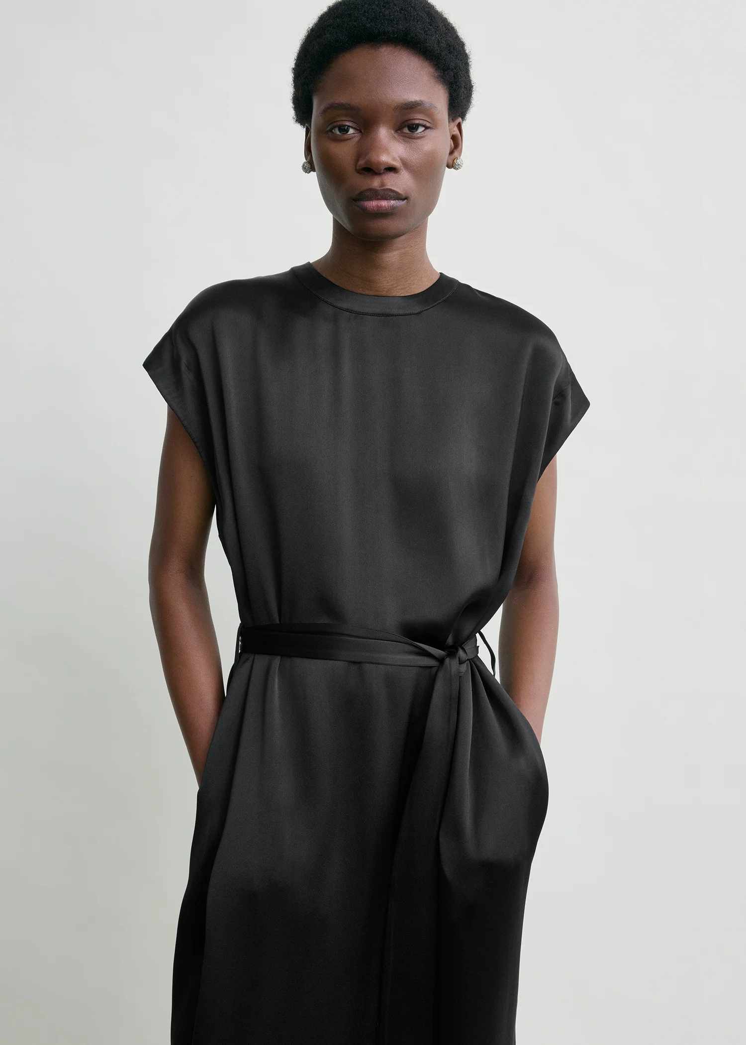 Crew satin dress black - Image 4