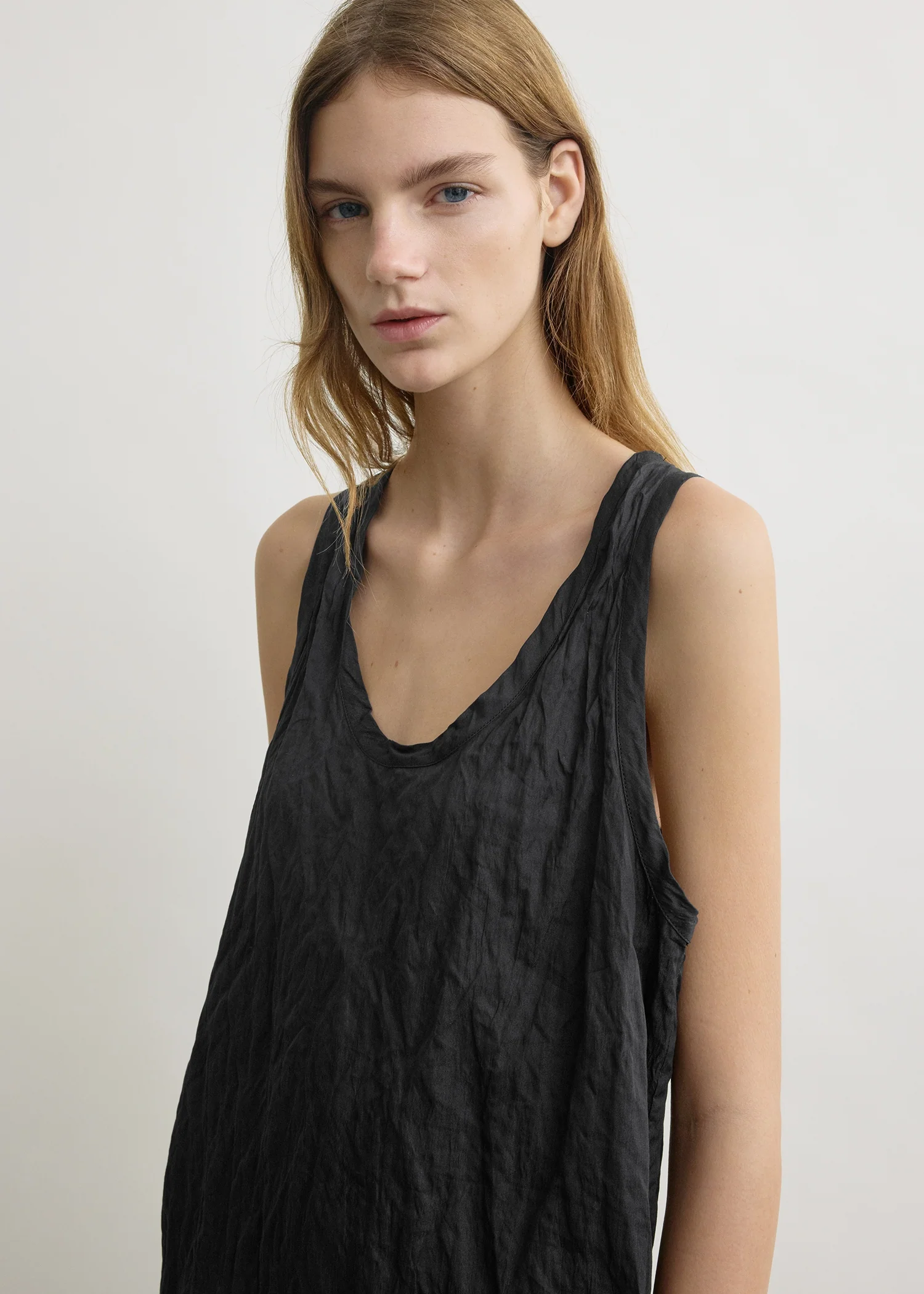 Crinkled cotton tank dress black - Image 4