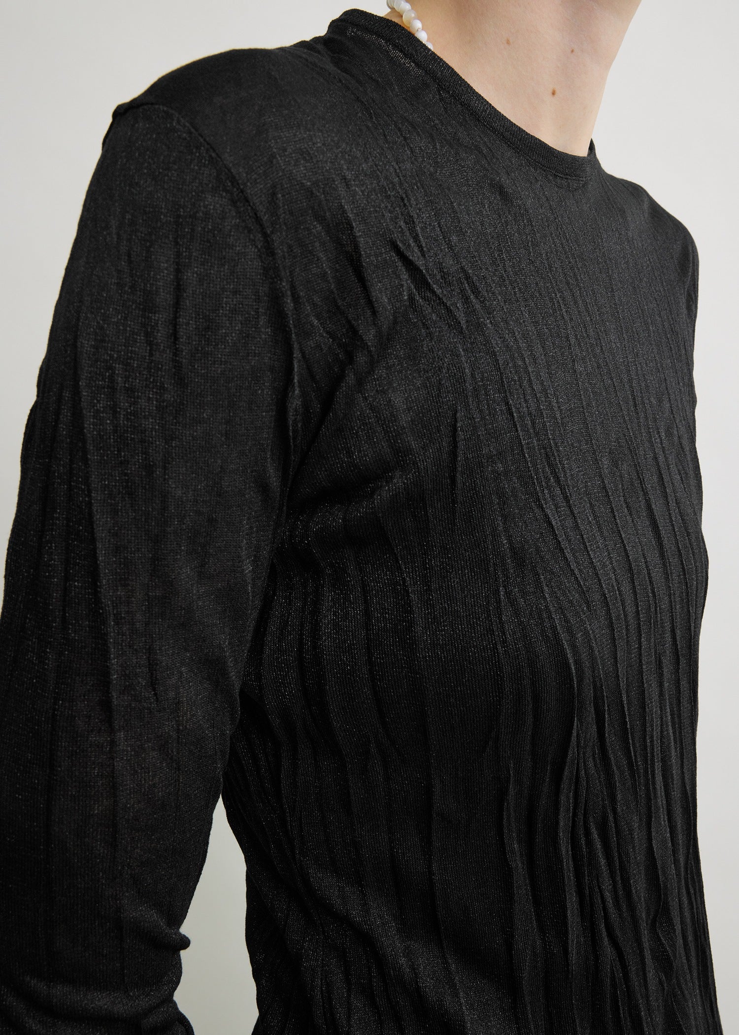 Crinkled knit long-sleeve dress black - Image 5
