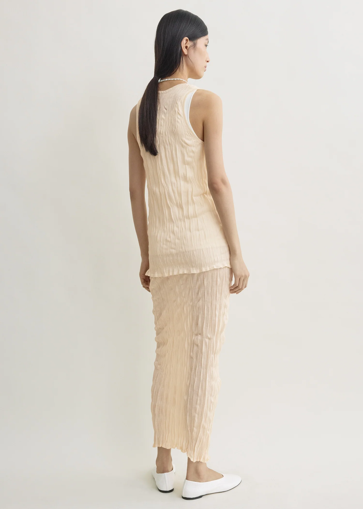Crinkled knit tank pale apricot - Image 3