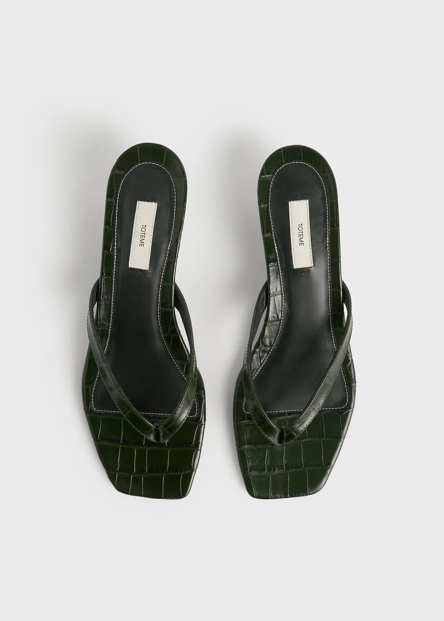 Croco-embossed heeled flip flops dark green - Image 4