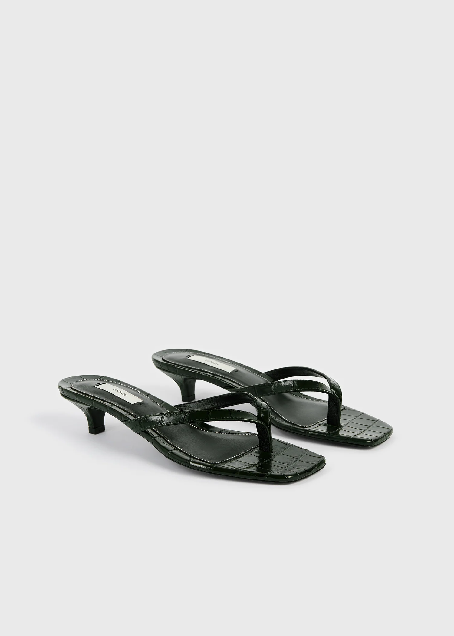 Croco-embossed heeled flip flops dark green - Image 7