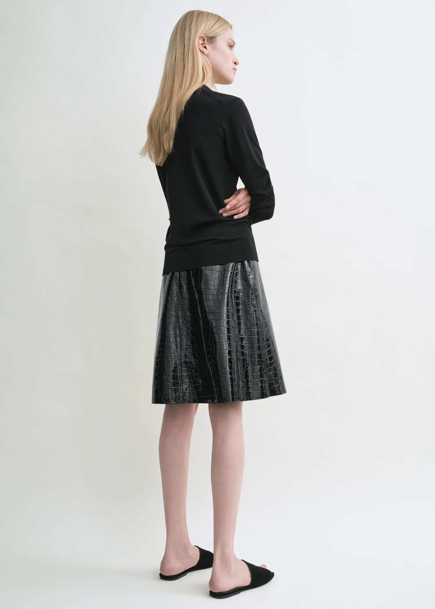 Croco-embossed skirt black - Image 3