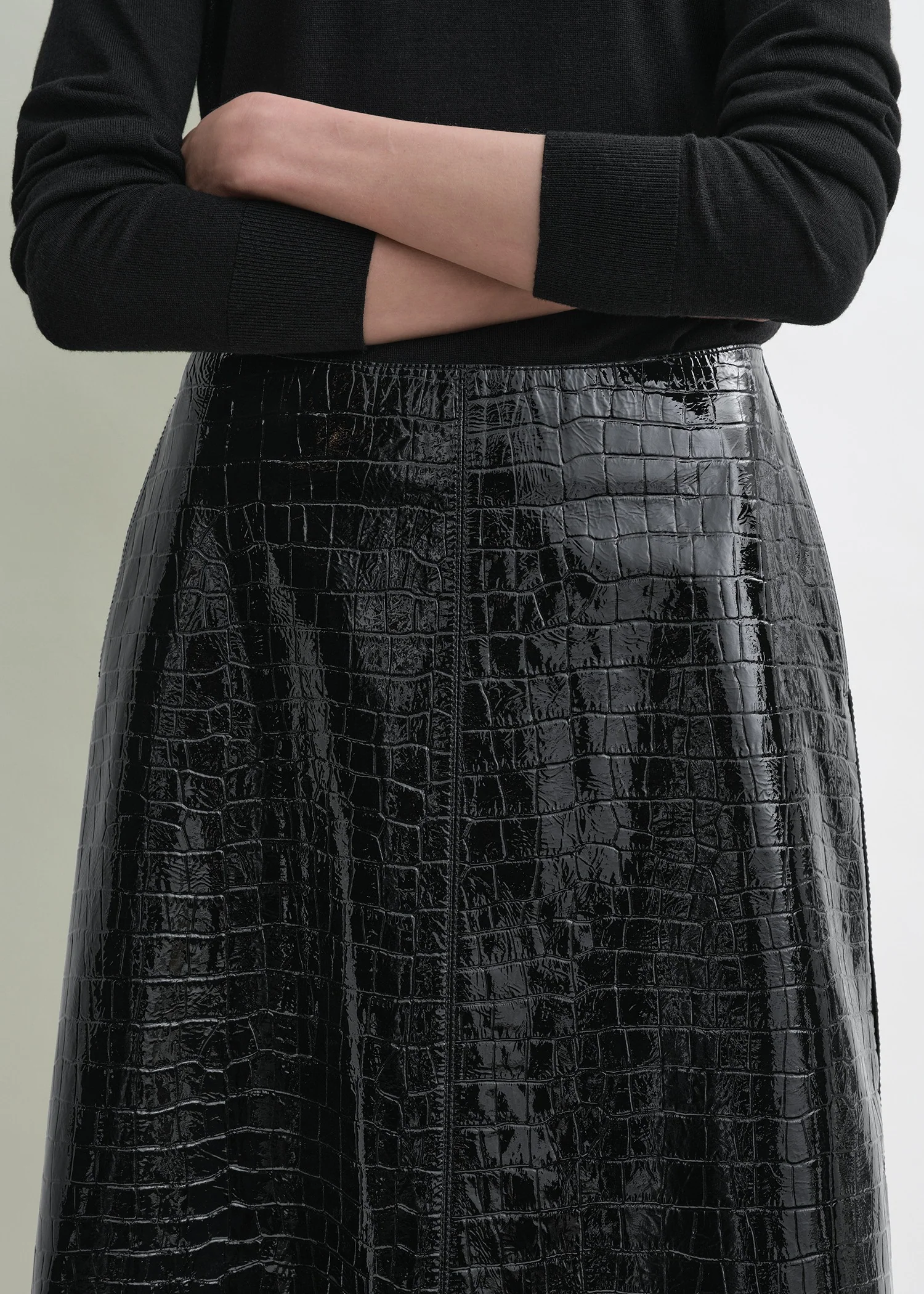 Croco-embossed skirt black - Image 4