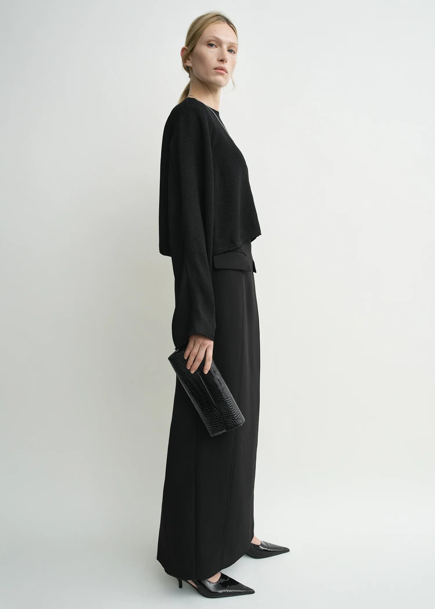 Cropped sablé blouse black petite - Image 2