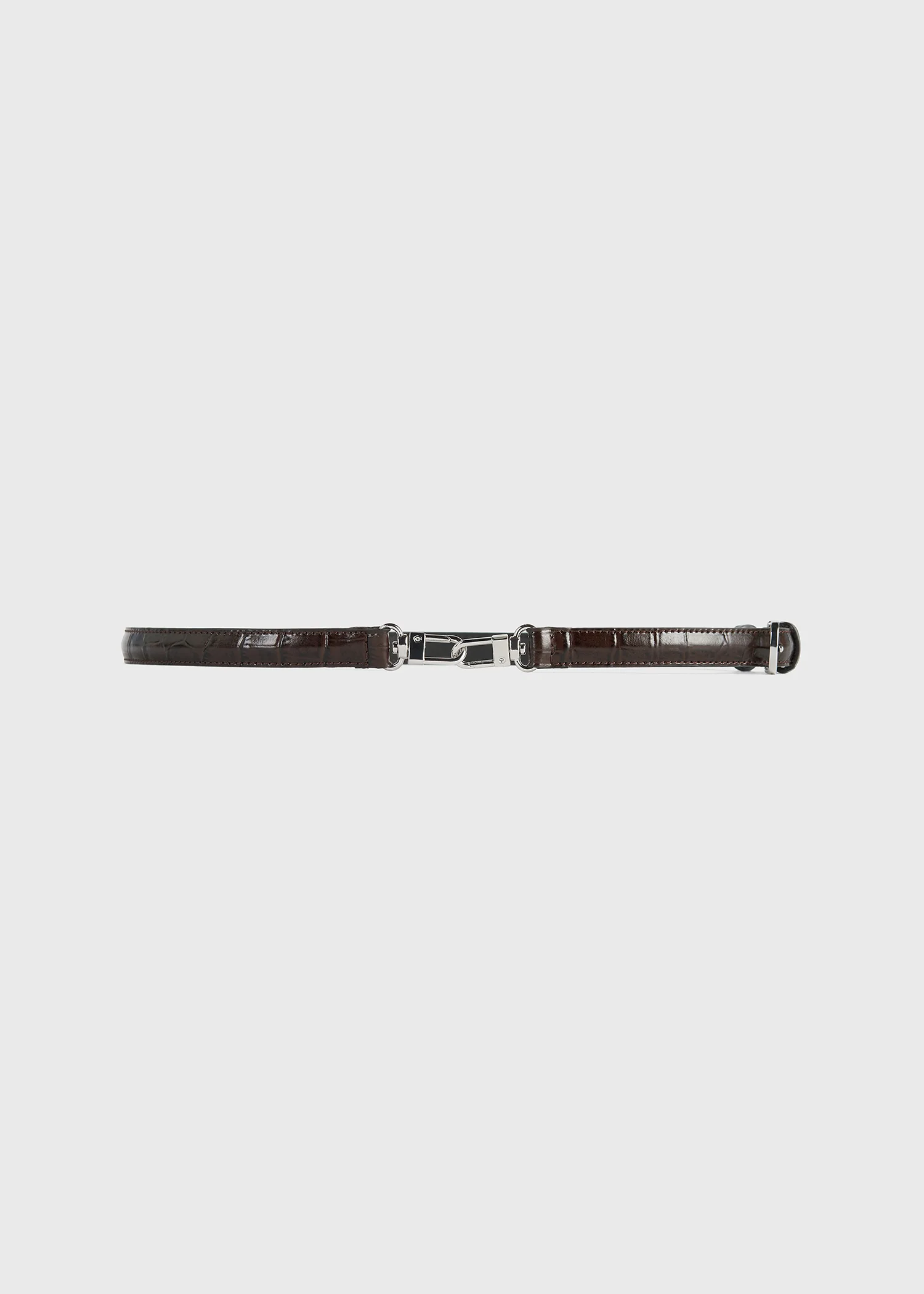 Double clasp leather belt dark brown croco